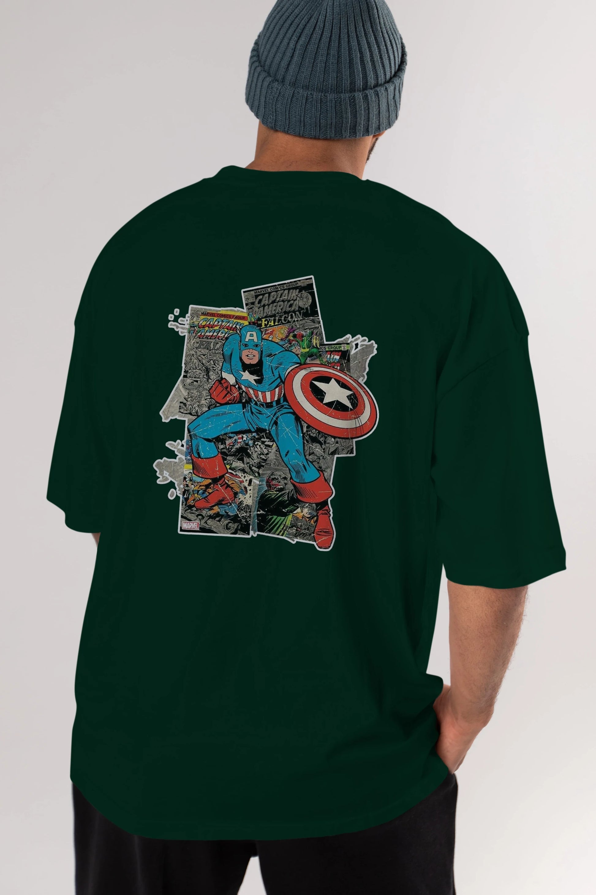 Captain America (2) Arka Baskılı Oversize t-shirt Erkek Kadın Unisex %100 Pamuk Bisiklet Yaka tişort