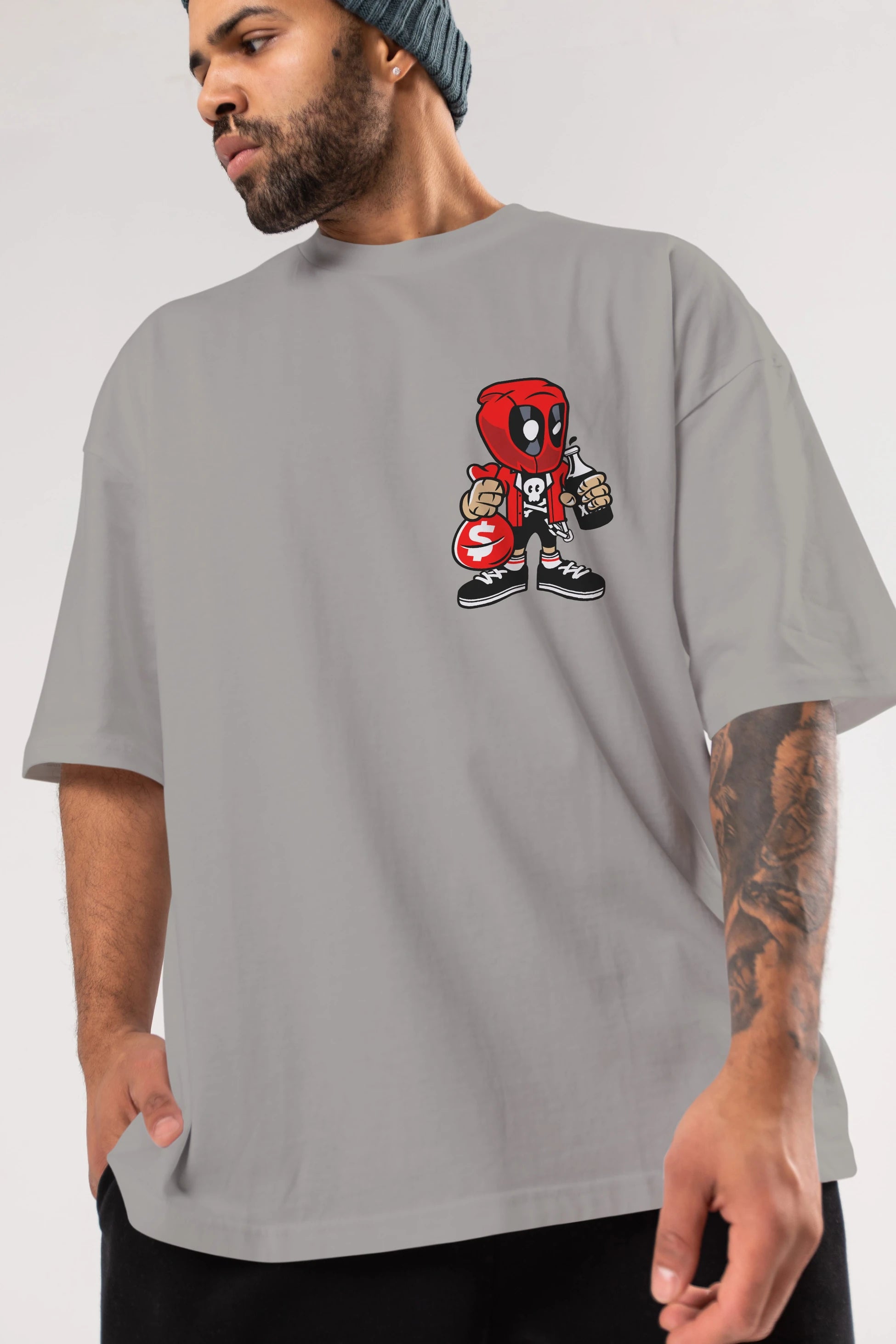 Deadpool (20) Ön Sol Baskılı Oversize t-shirt Erkek Kadın Unisex %100 Pamuk Bisiklet Yaka tişort