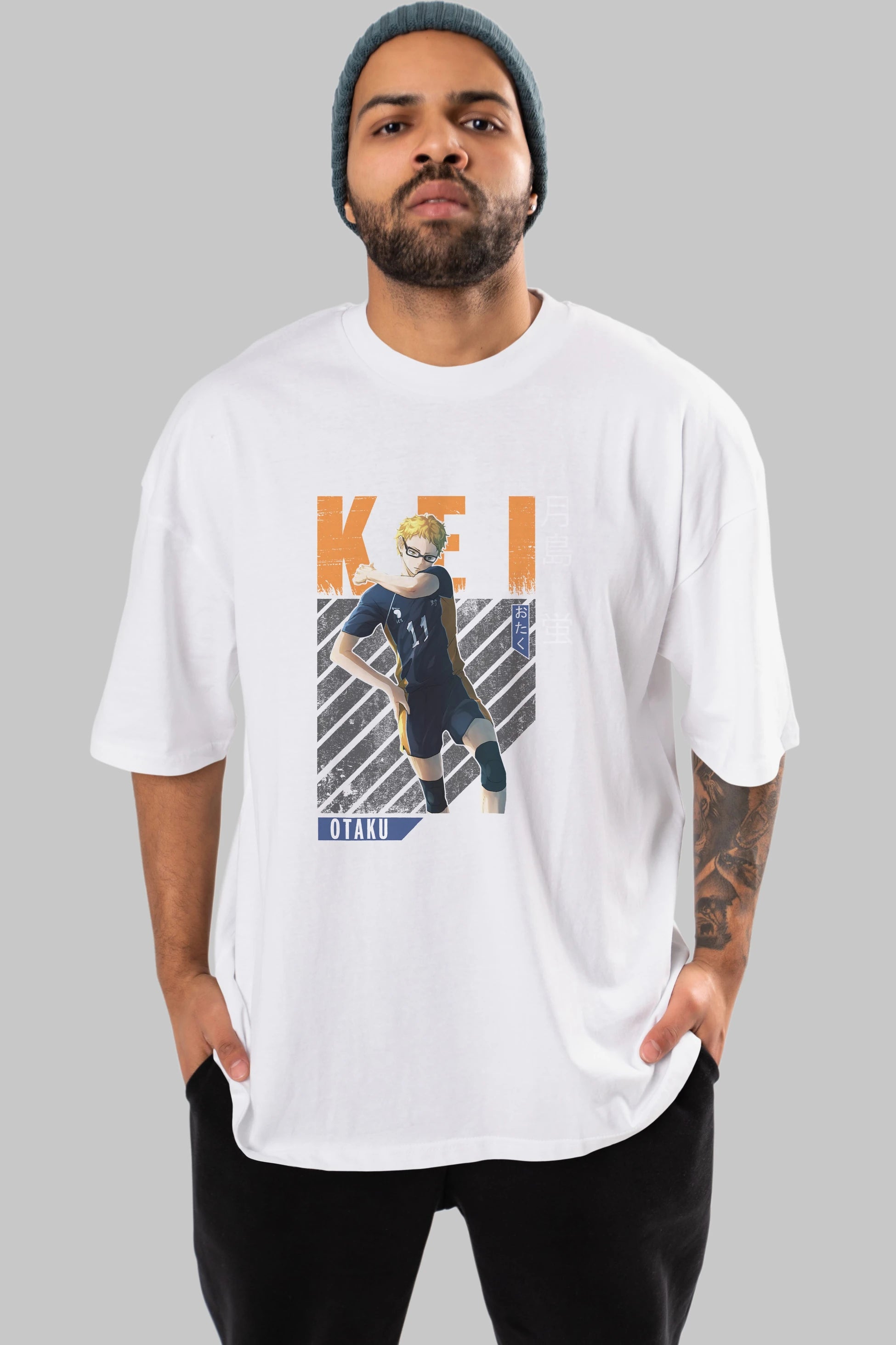 Kei Tsukishima 2 Anime Ön Baskılı Oversize t-shirt %100 pamuk Erkek Kadın Unisex
