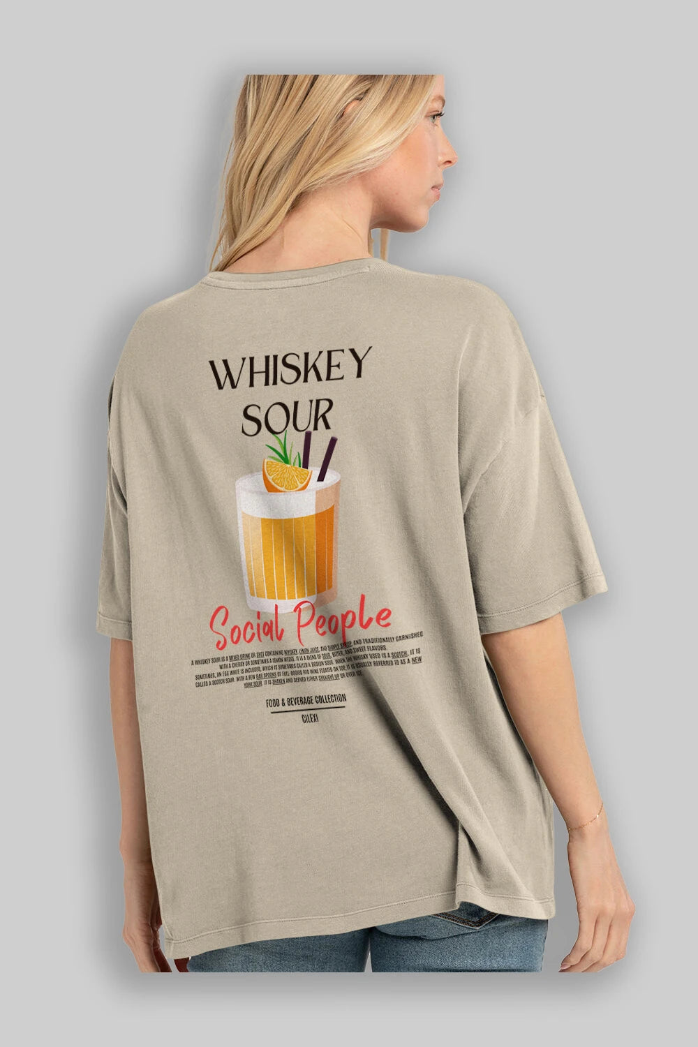 Whıskey Sour Kokteyl Serisi Baskılı Oversize t-shirt Erkek Kadın Unisex %100 Pamuk Bisiklet Yaka tişort