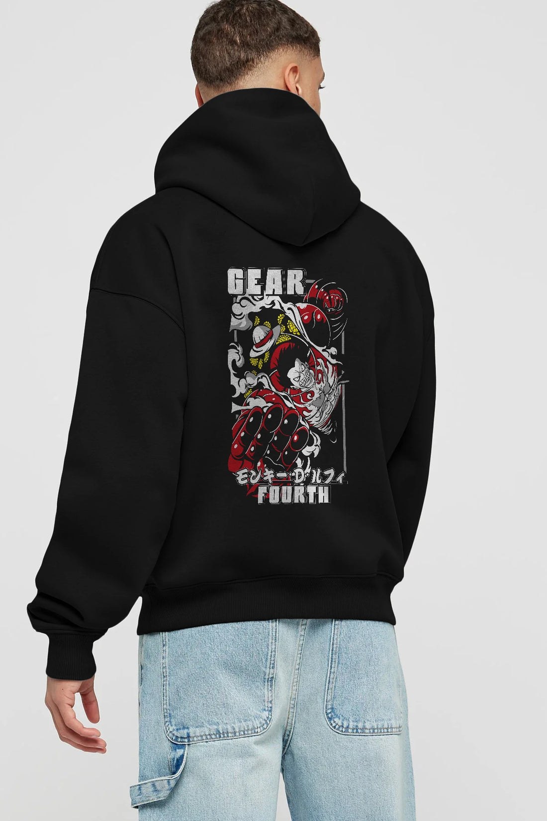 Luffy GEAR 4 Anime Arka Baskılı Hoodie Oversize Kapüşonlu Sweatshirt Erkek Kadın Unisex