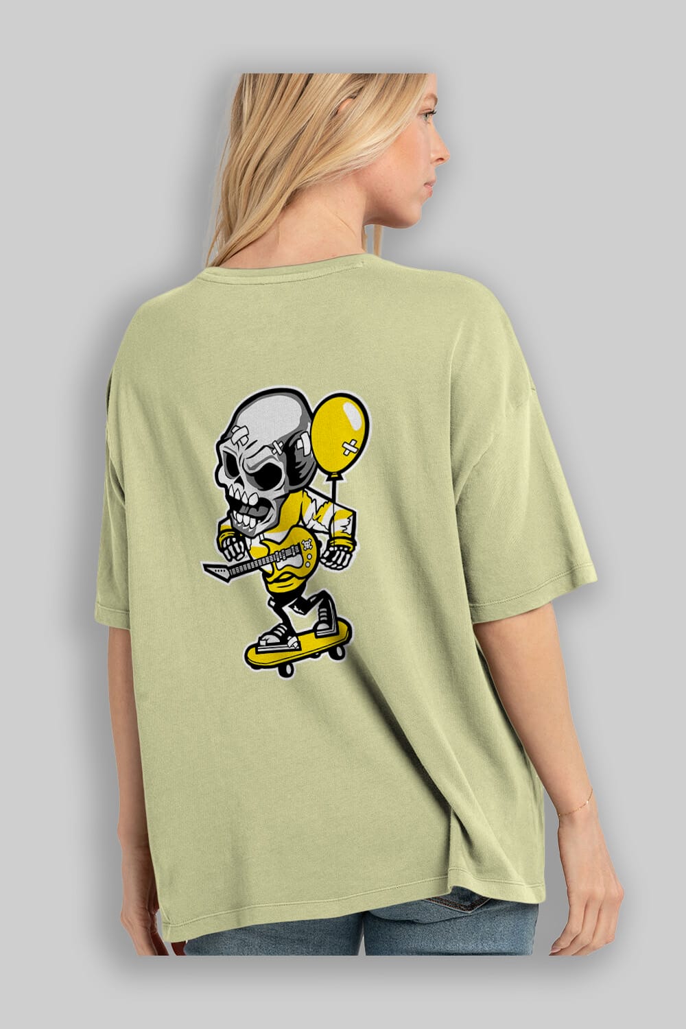 Skull Skater Arka Baskılı Oversize t-shirt Erkek Kadın Unisex %100 Pamuk tişort