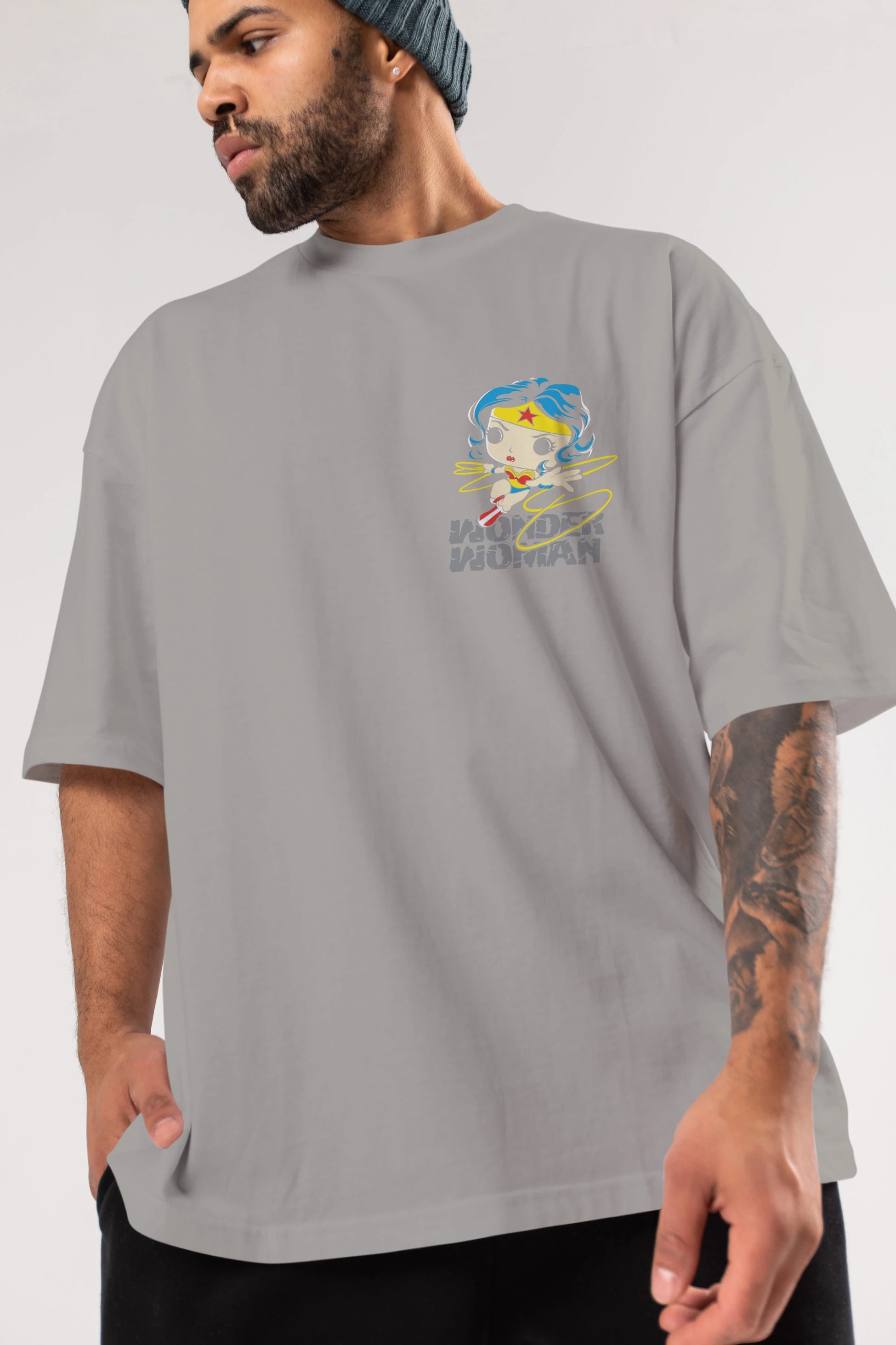 Wonder Woman Ön Sol Baskılı Oversize t-shirt Erkek Kadın Unisex %100 Pamuk Bisiklet Yaka tişort
