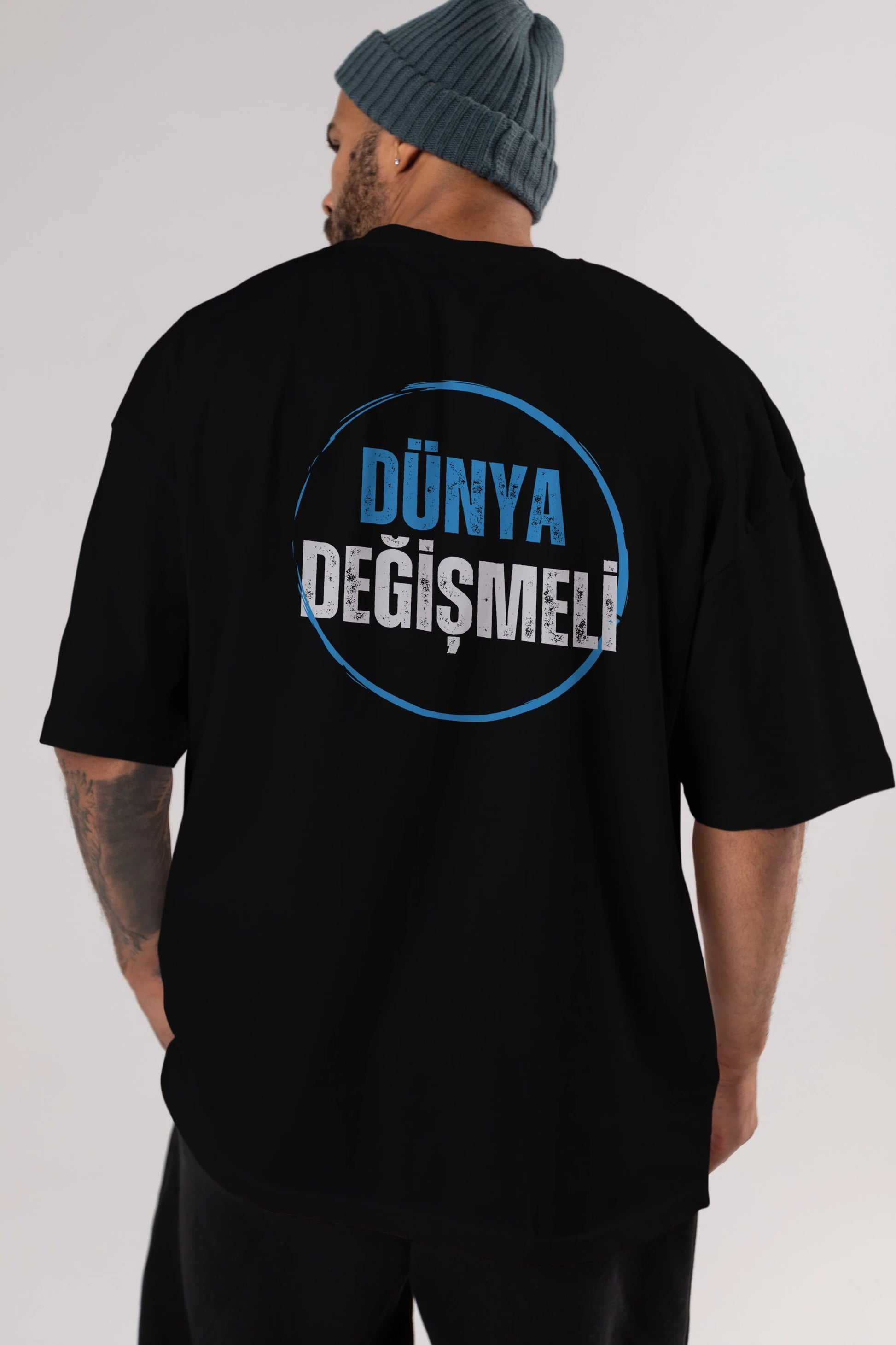 Dünya Değişmeli Yazılı Arka Baskılı Oversize t-shirt Erkek Kadın Unisex