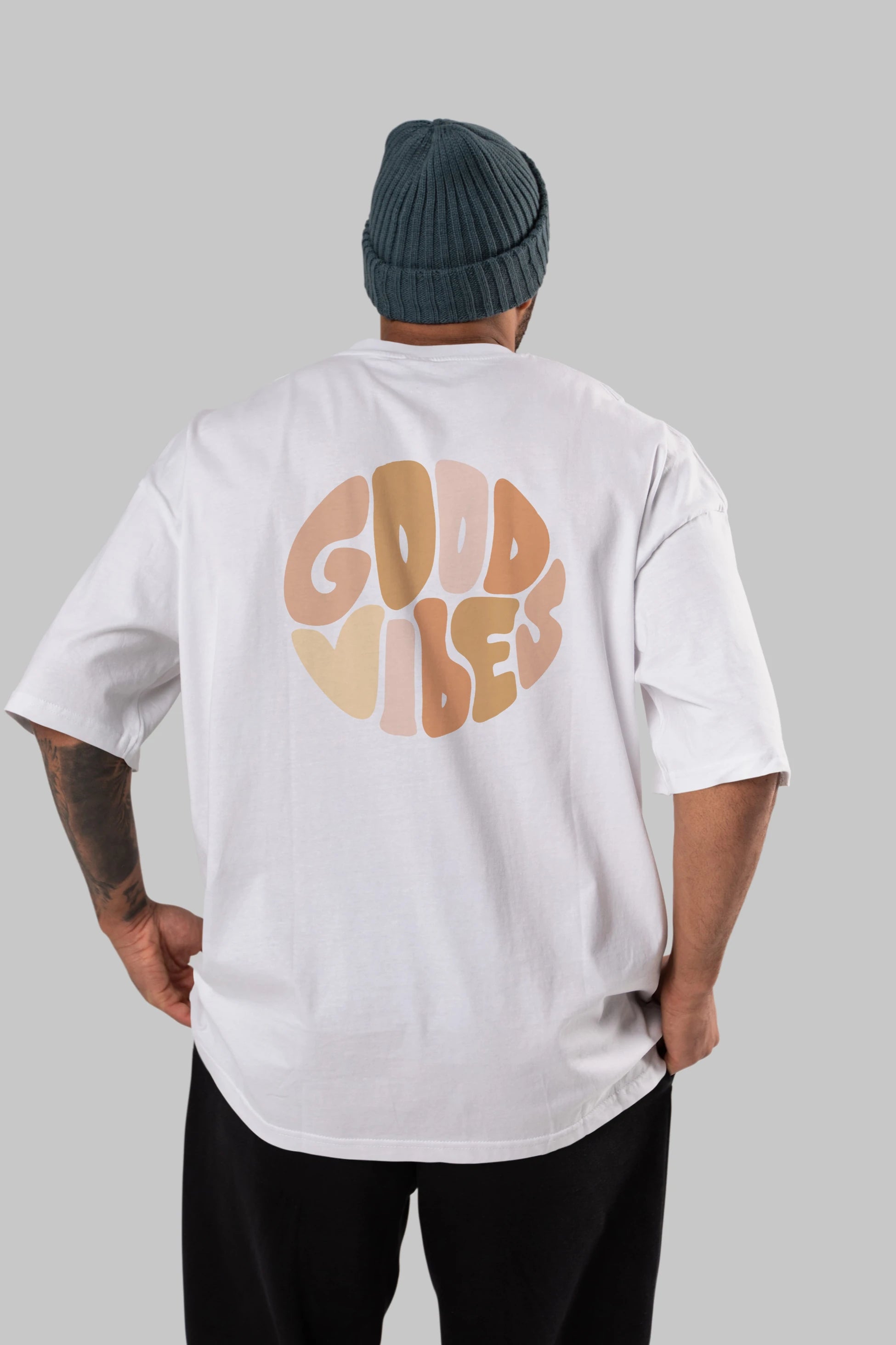 Good Vibes Yazılı 3 Arka Baskılı Oversize t-shirt Erkek Kadın Unisex