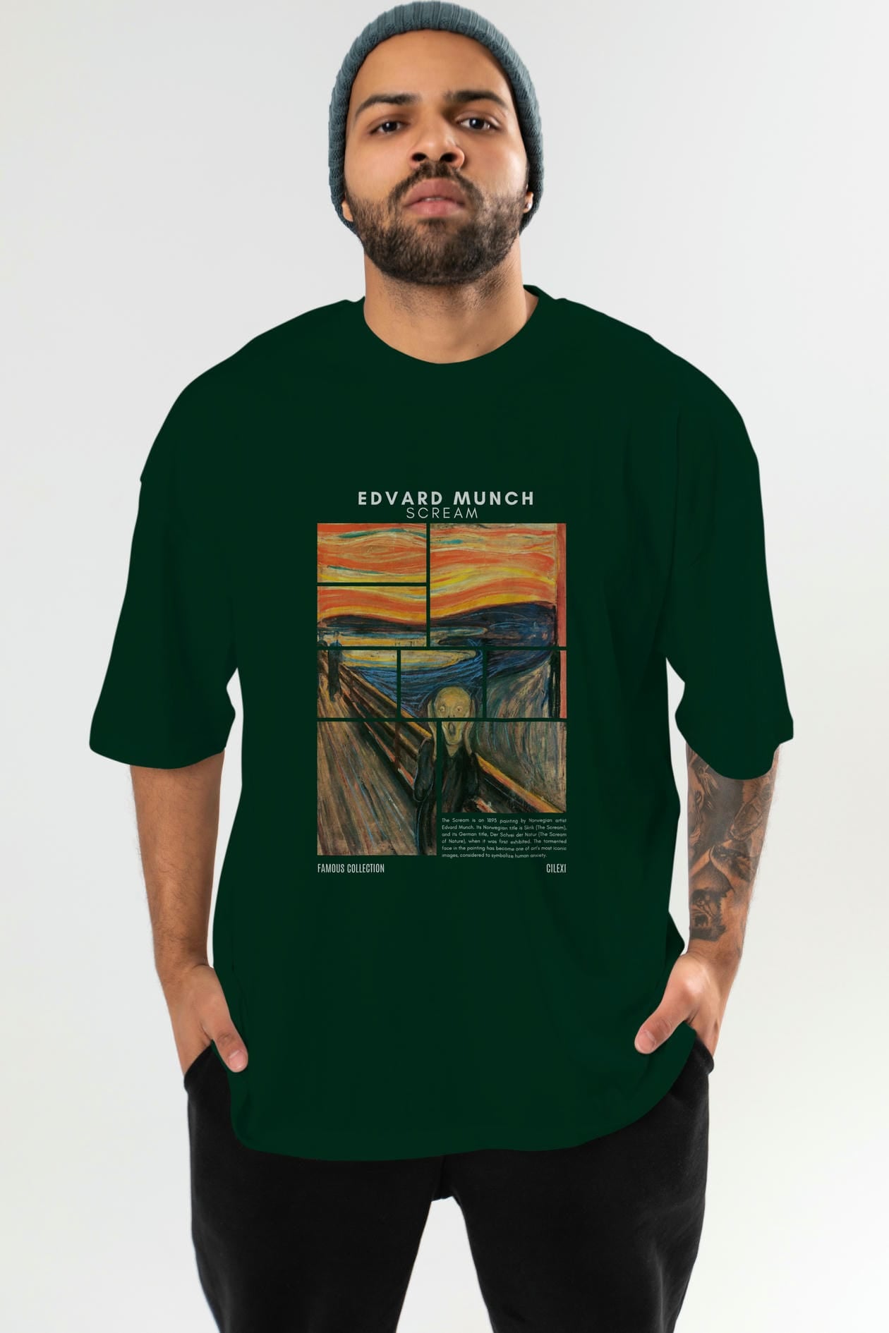 Edvard Munch Scream ön Baskılı Oversize t-shirt Erkek Kadın Bisiklet Yaka Pamuk tişort