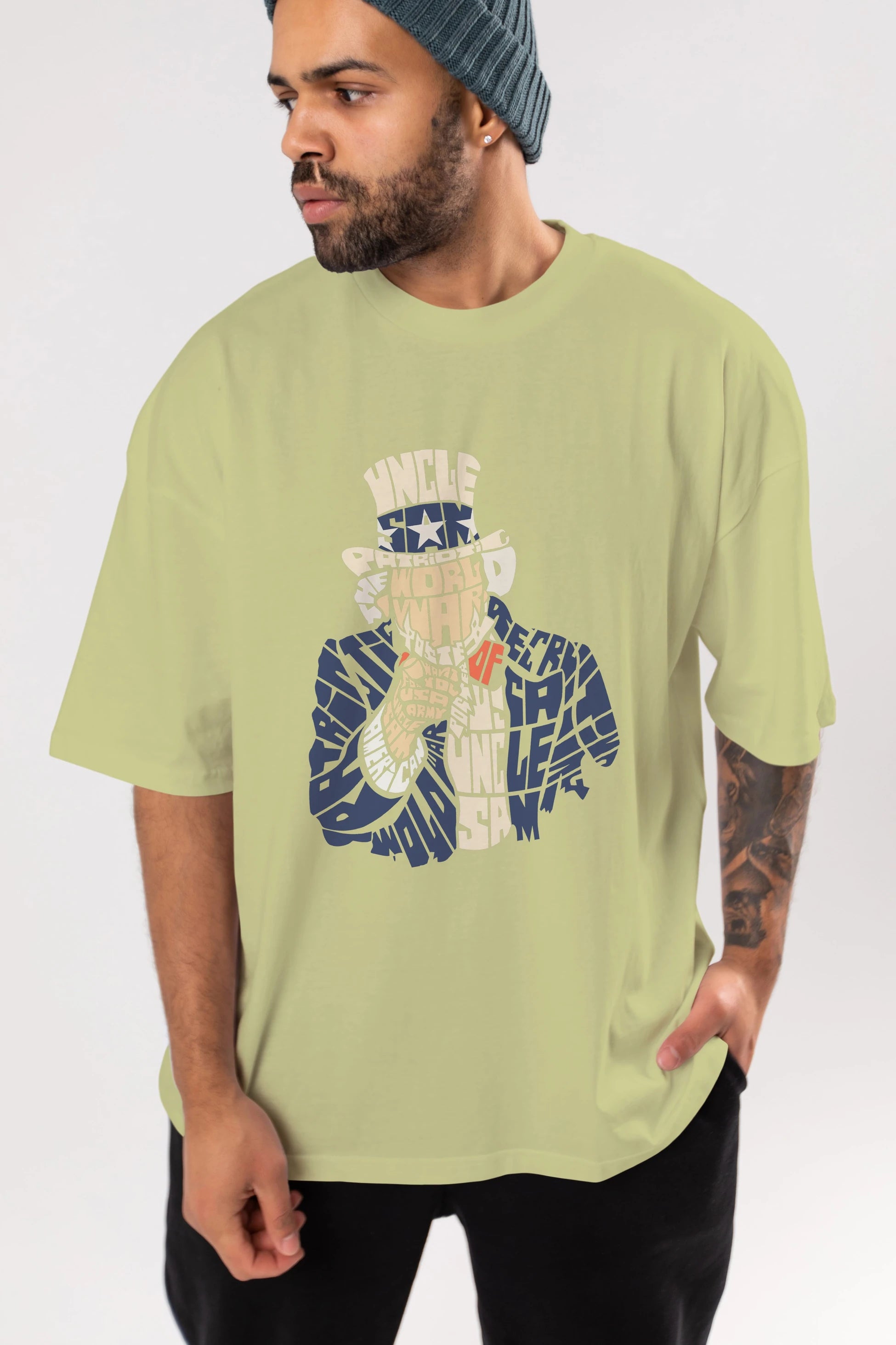 Uncle Sam Ön Baskılı Oversize t-shirt %100 pamuk Erkek Kadın Unisex