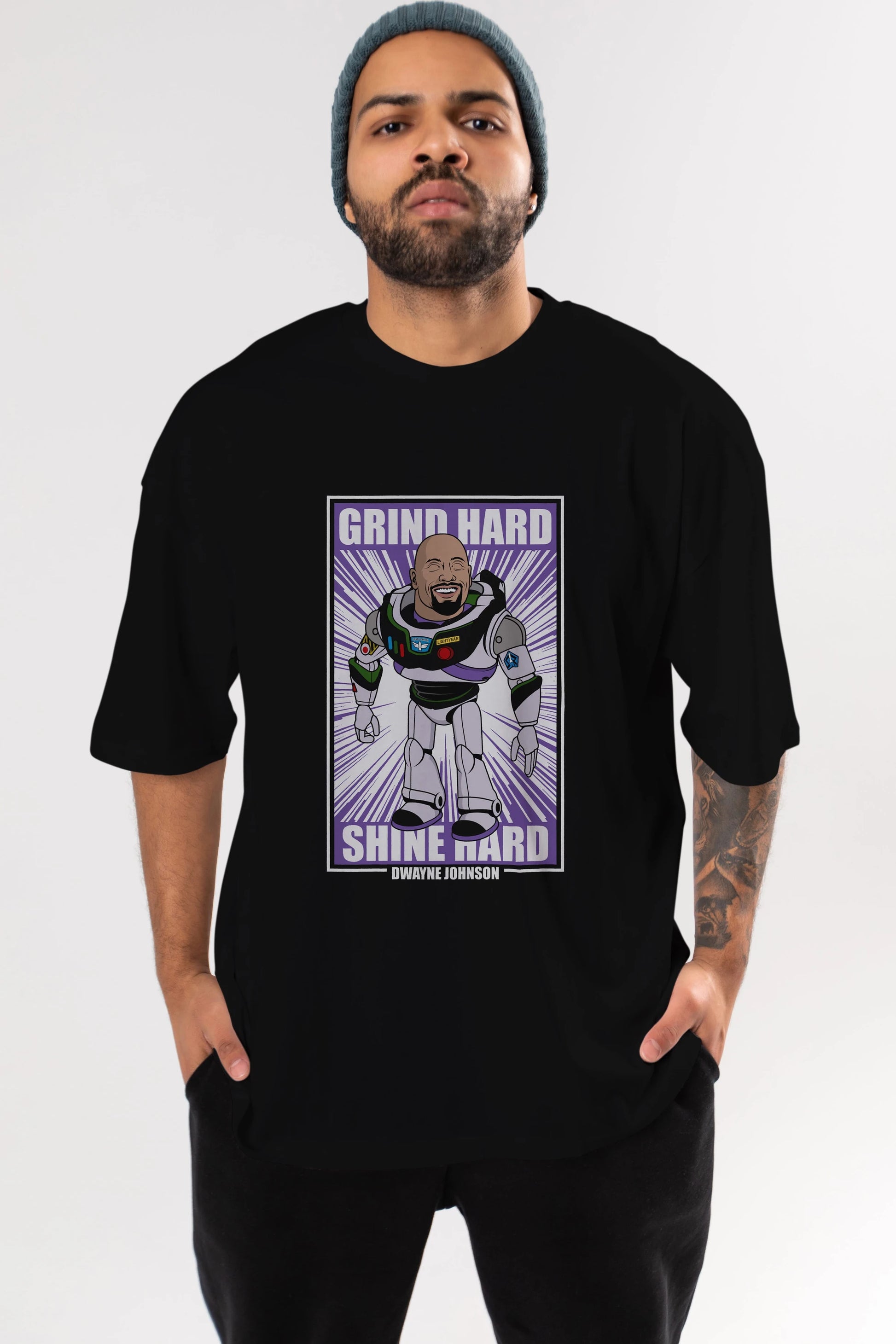 Dwayne Johnson Buzz Lightyear Ön Baskılı Oversize t-shirt Erkek Kadın Unisex %100 Pamuk tişort