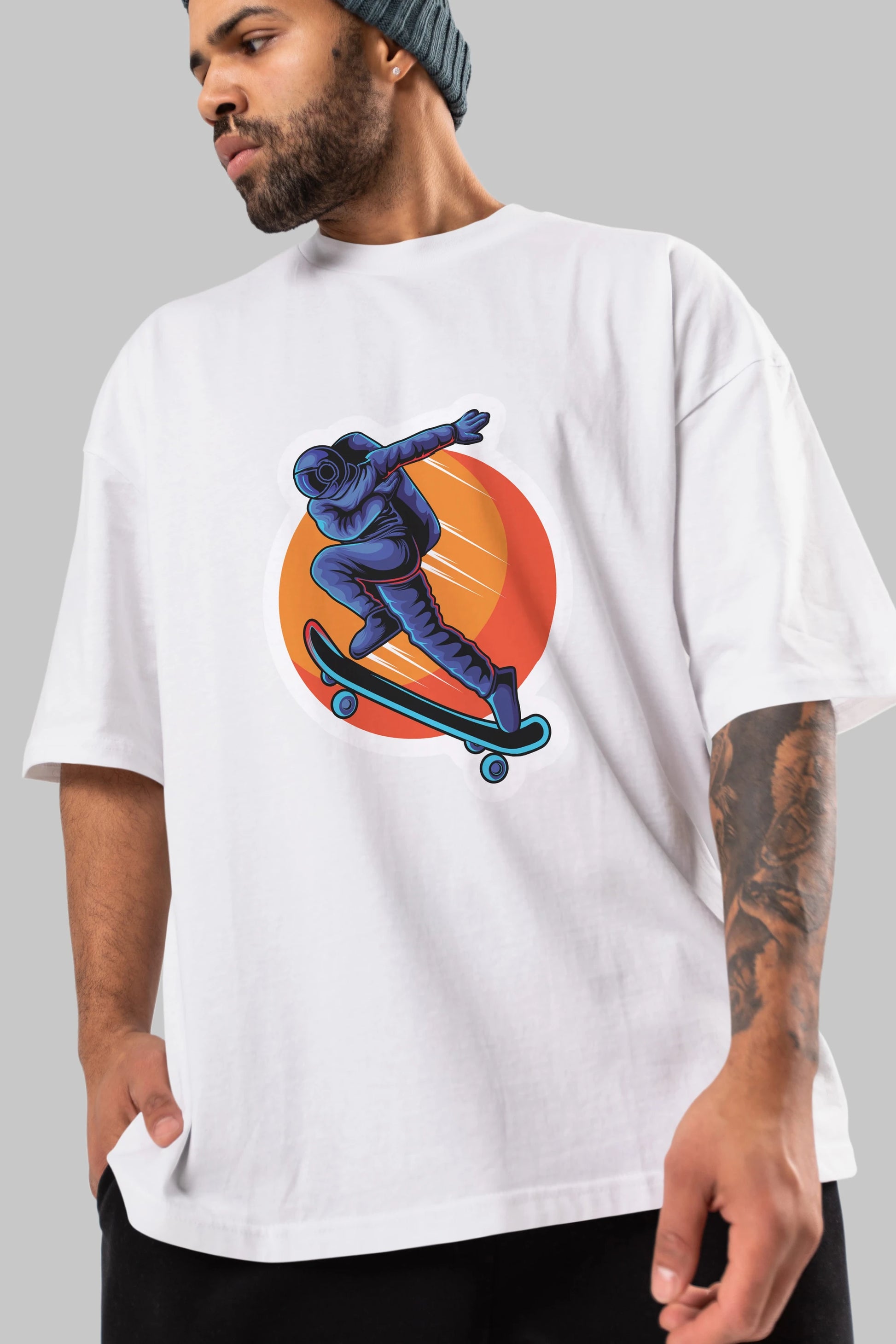 Astroskate Run Sticker Ön Baskılı Oversize t-shirt Erkek Kadın Unisex