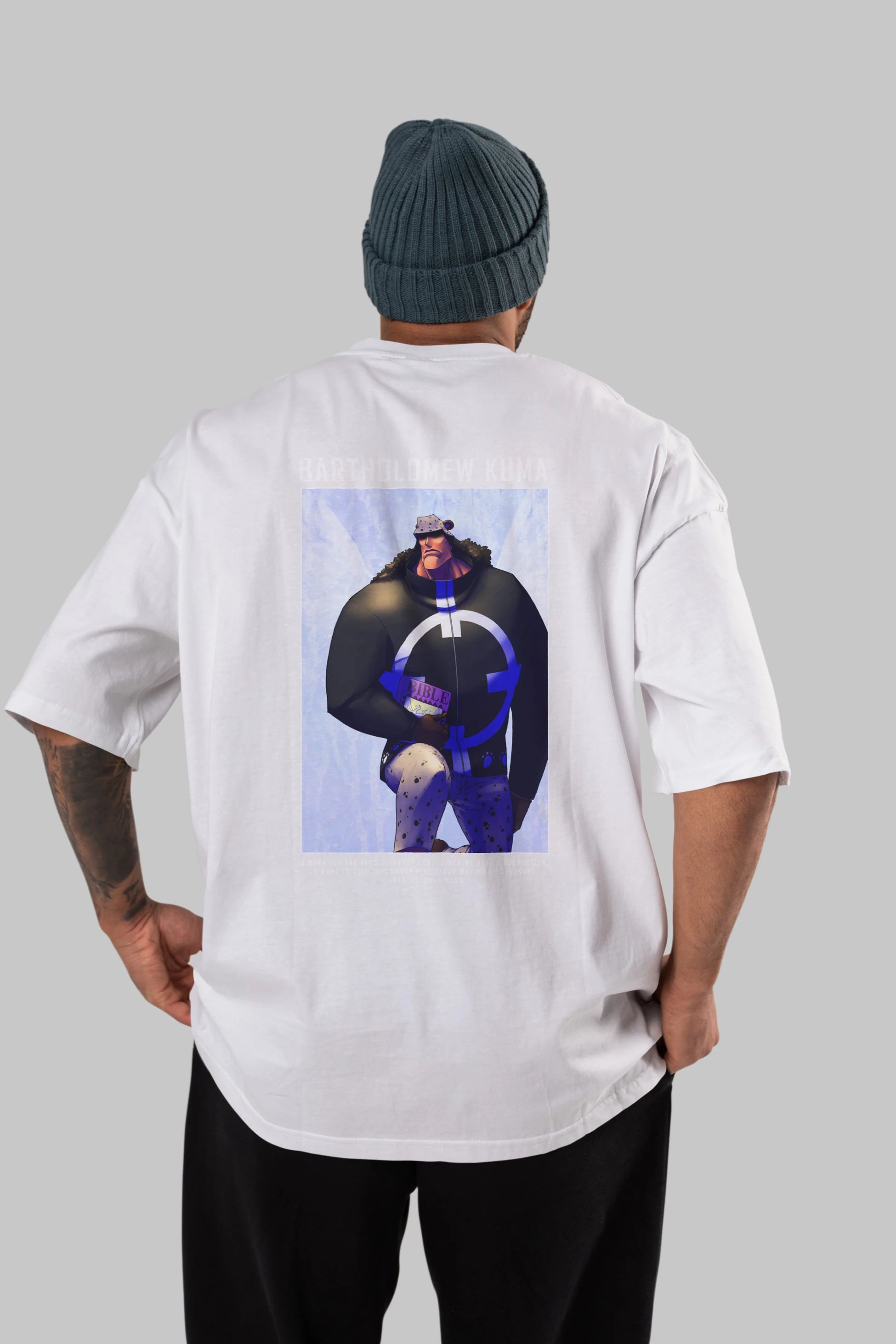 Bartholomew Kuma Anime Arka Baskılı Oversize t-shirt Erkek Kadın Unisex %100 pamuk tişort
