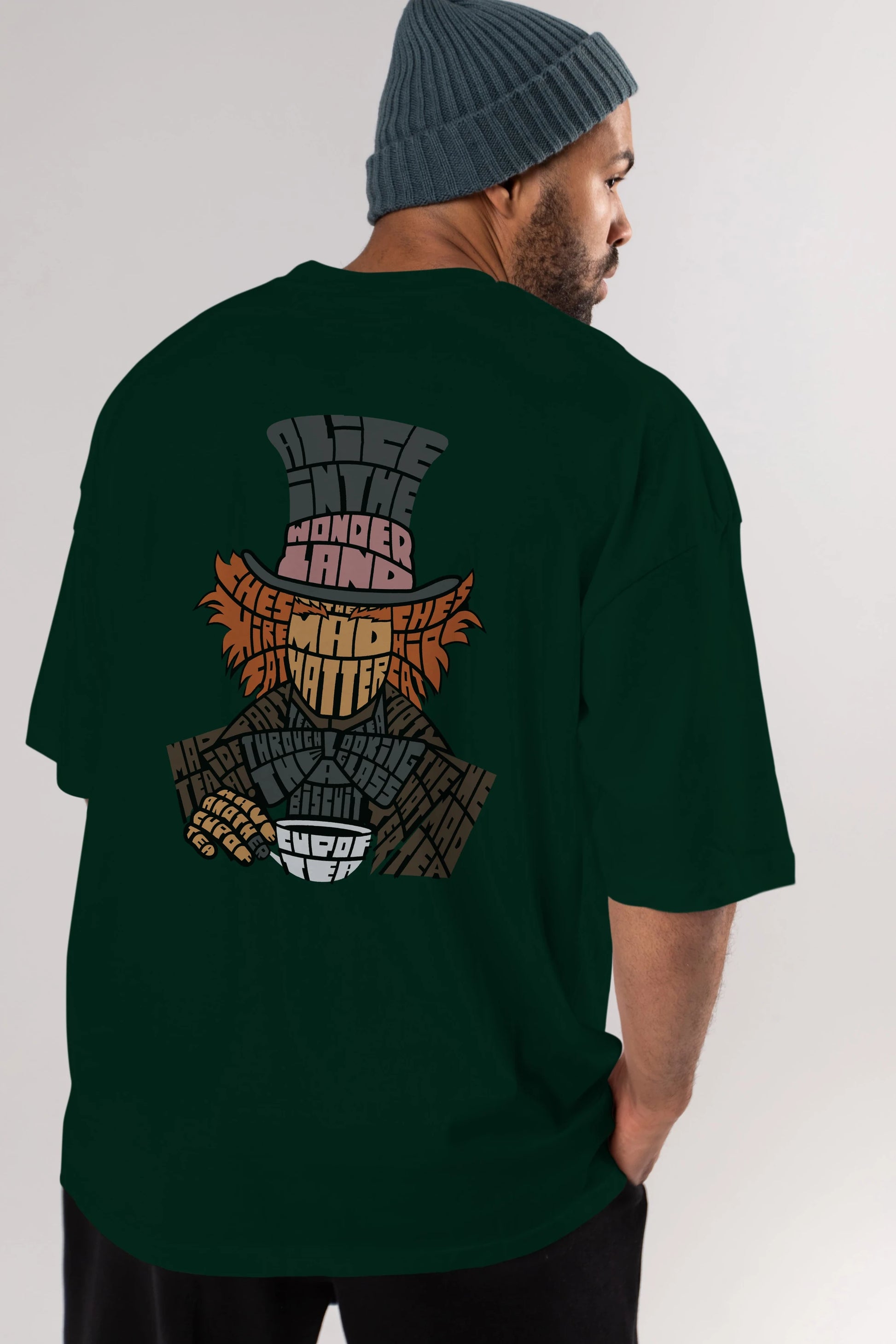Madhatter Arka Baskılı Oversize t-shirt %100 pamuk Erkek Kadın Unisex