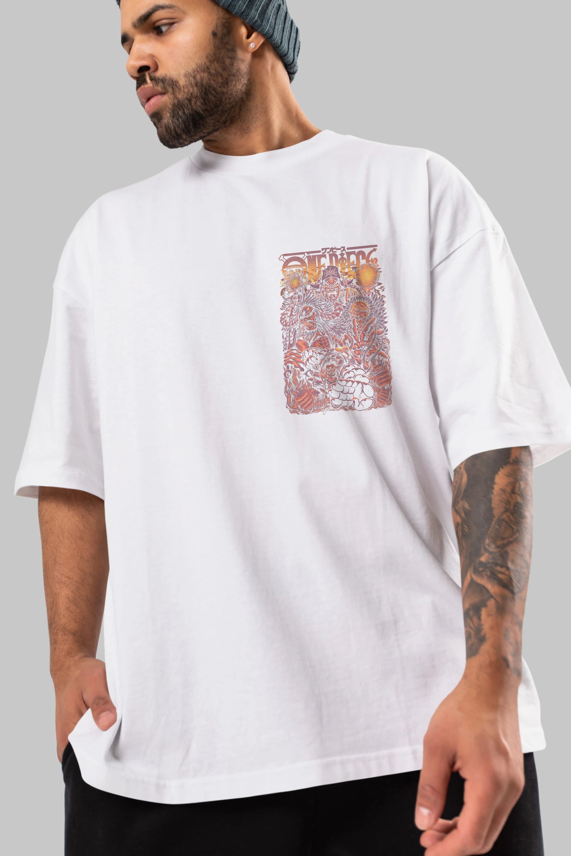 ONE PIECE Ön Sol Baskılı Oversize t-shirt Erkek Kadın Unisex %100 Pamuk Bisiklet Yaka tişort