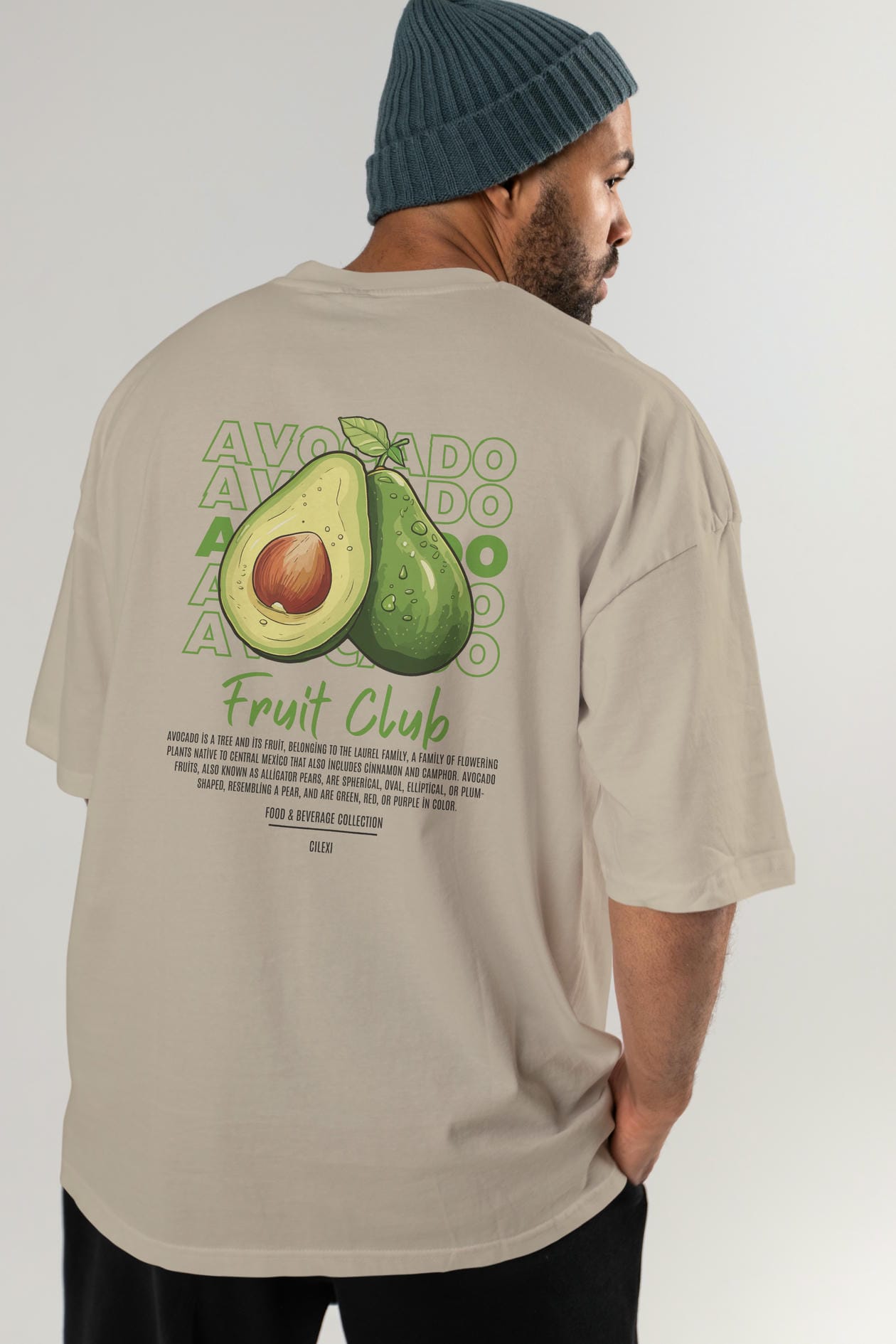 Avocado Arka Baskılı Oversize t-shirt Erkek Kadın Pamuk Bisiklet Yaka tişort