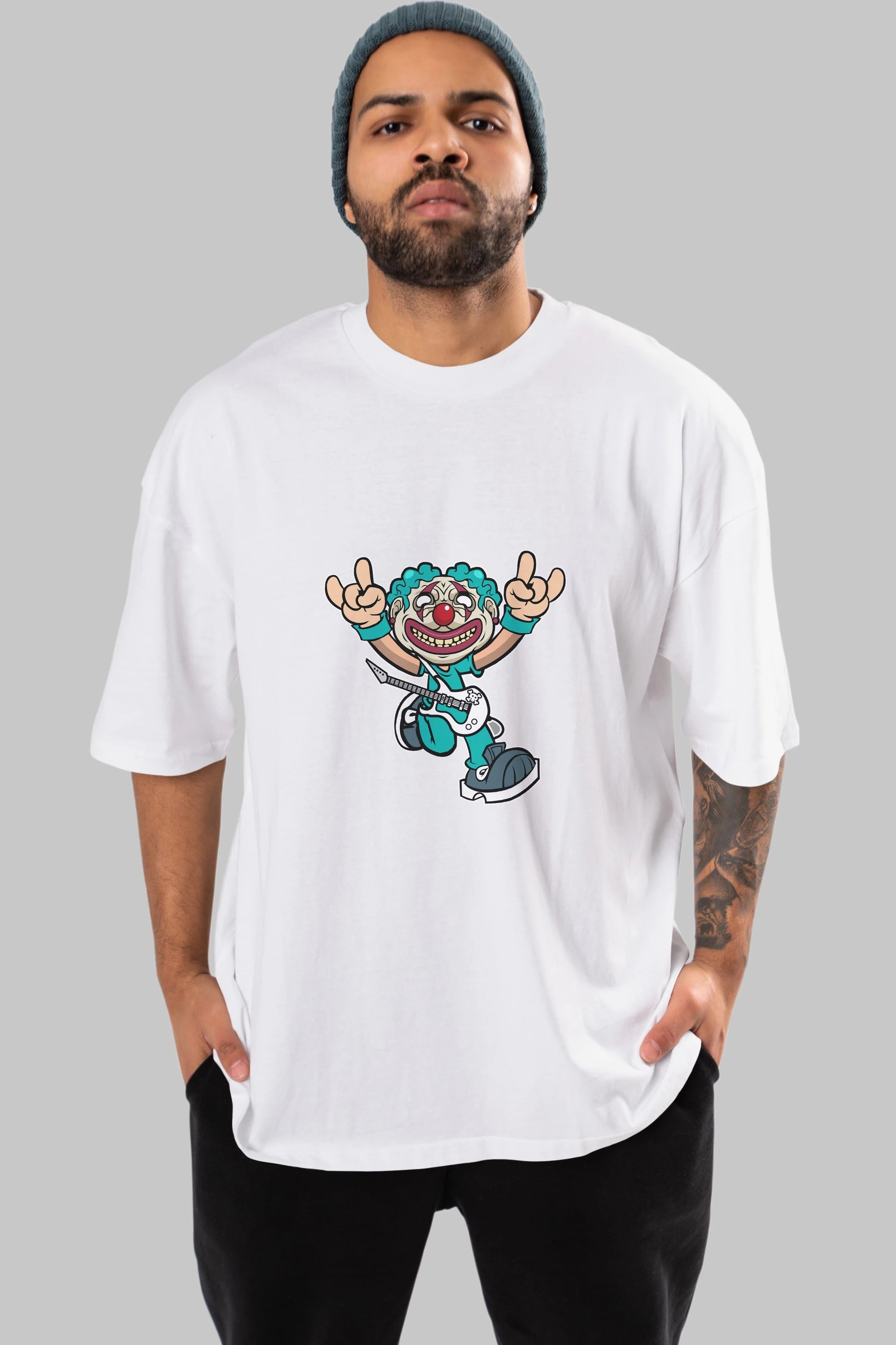 Clown Punk Ön Baskılı Oversize t-shirt Erkek Kadın Unisex %100 Pamuk tişort