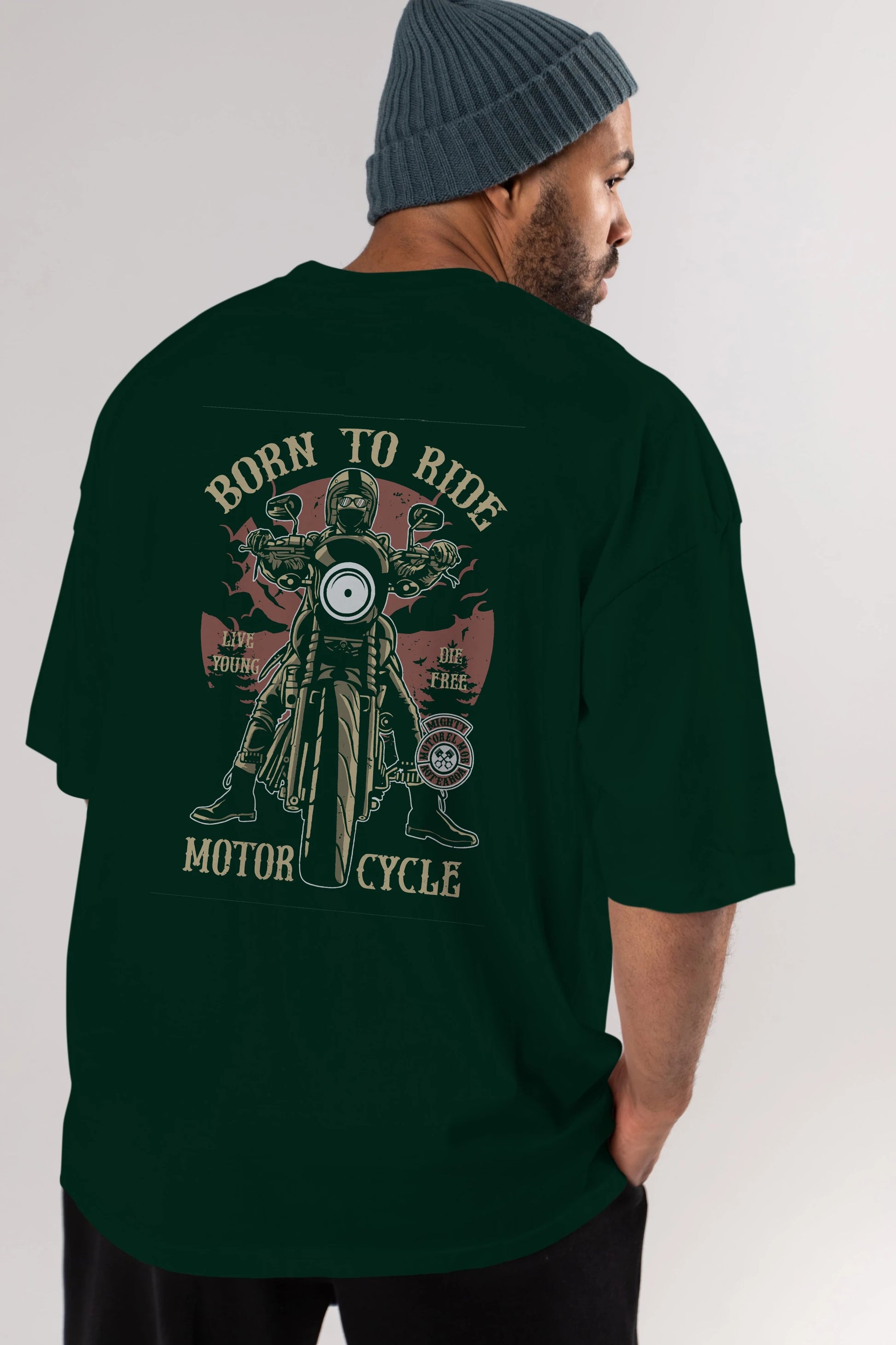 Born To Ride Arka Baskılı Oversize t-shirt Erkek Kadın Unisex %100 Pamuk