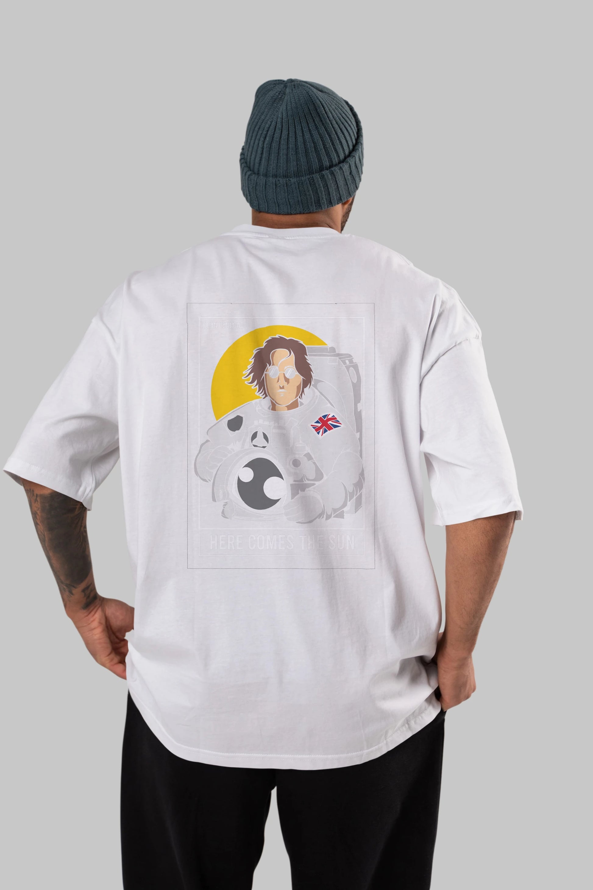 John Lennon Astronot Arka Baskılı Oversize t-shirt Erkek Kadın Unisex %100 Pamuk tişort