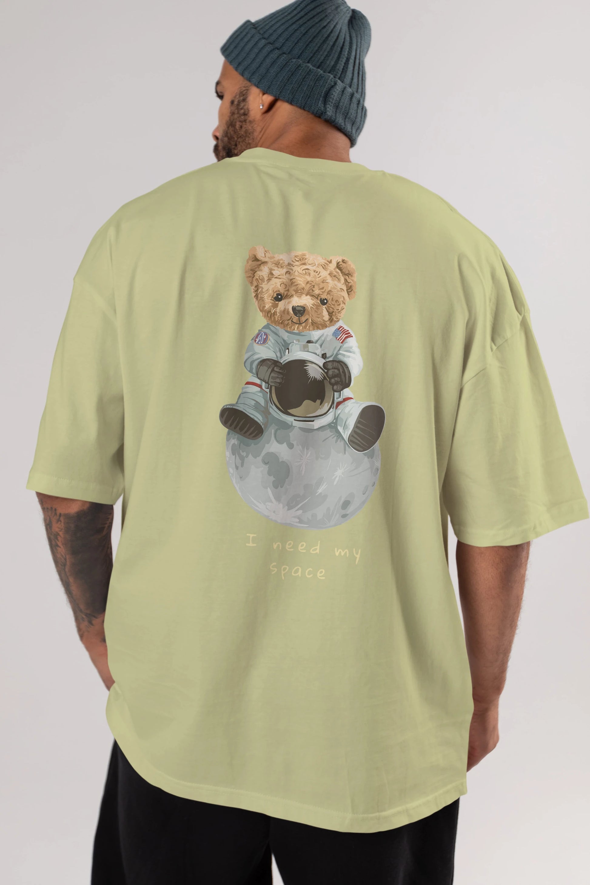 Teddy Bear I Need My Space Arka Baskılı Oversize t-shirt Erkek Kadın Unisex %100 Pamuk