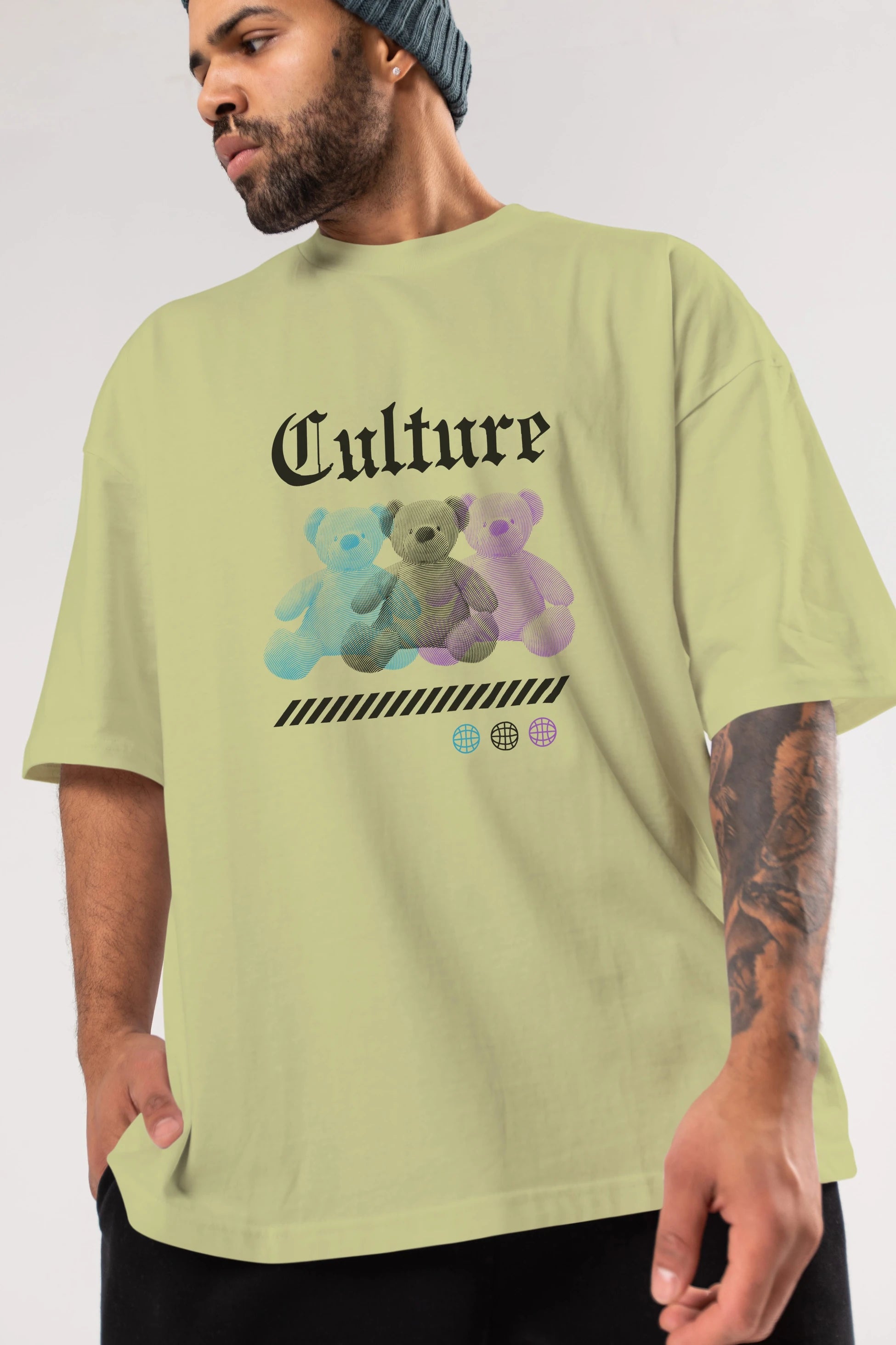 Culture Bear Ön Baskılı Oversize t-shirt Erkek Kadın Unisex