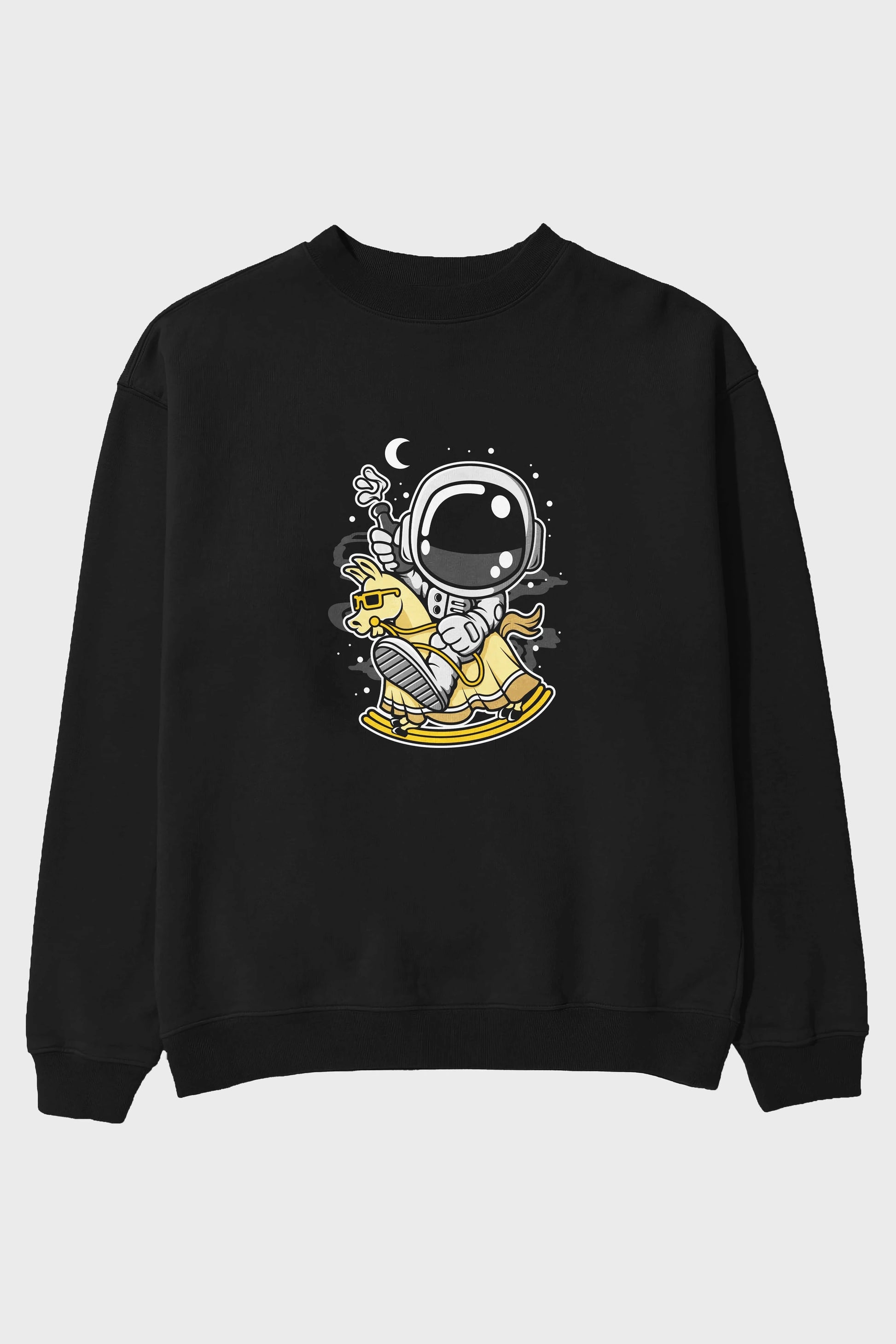 Astronaut RidingToy Horse Ön Baskılı Oversize Sweatshirt Erkek Kadın Unisex