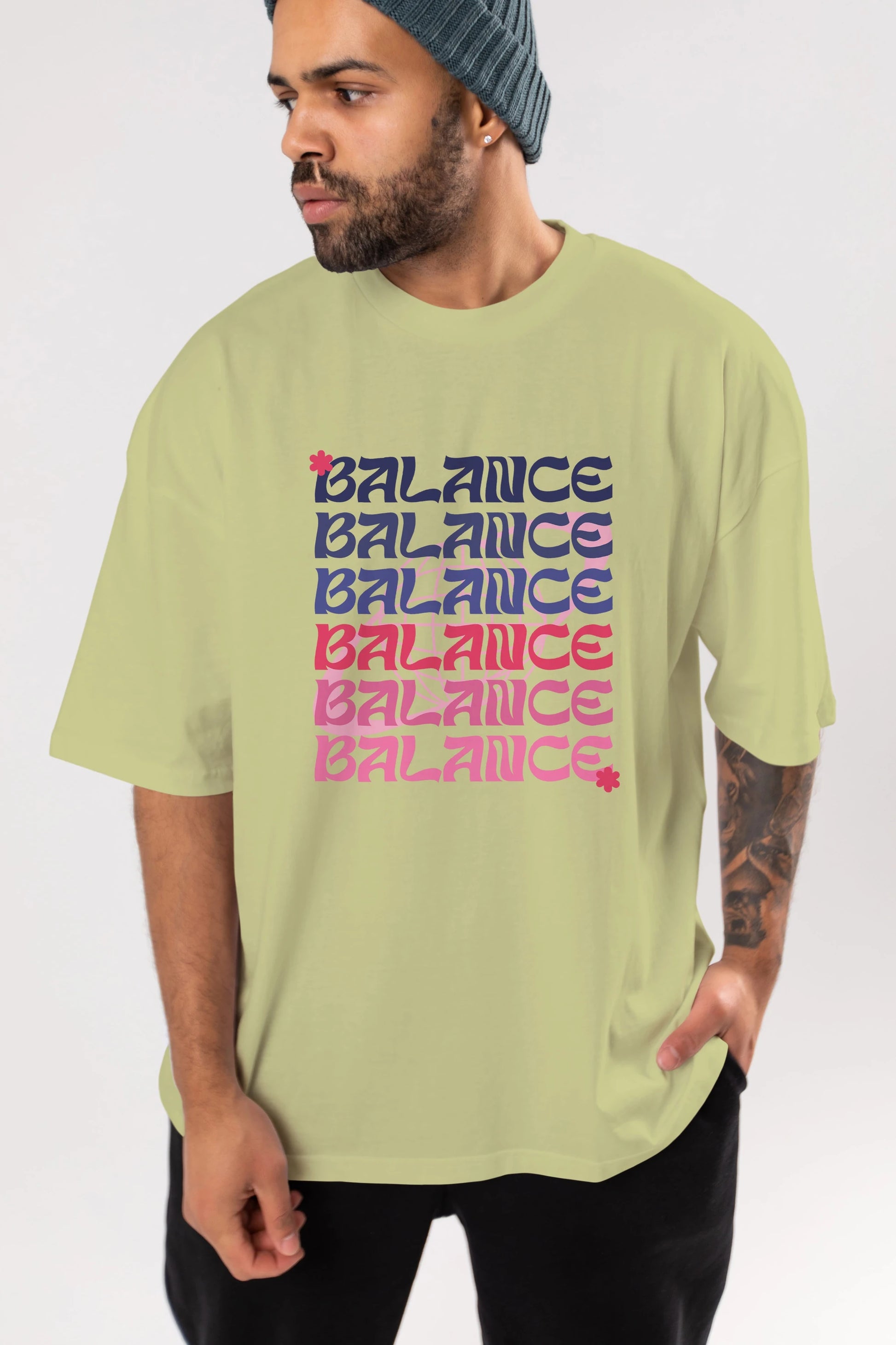 Balance Yazılı Ön Baskılı Oversize t-shirt Erkek Kadın Unisex