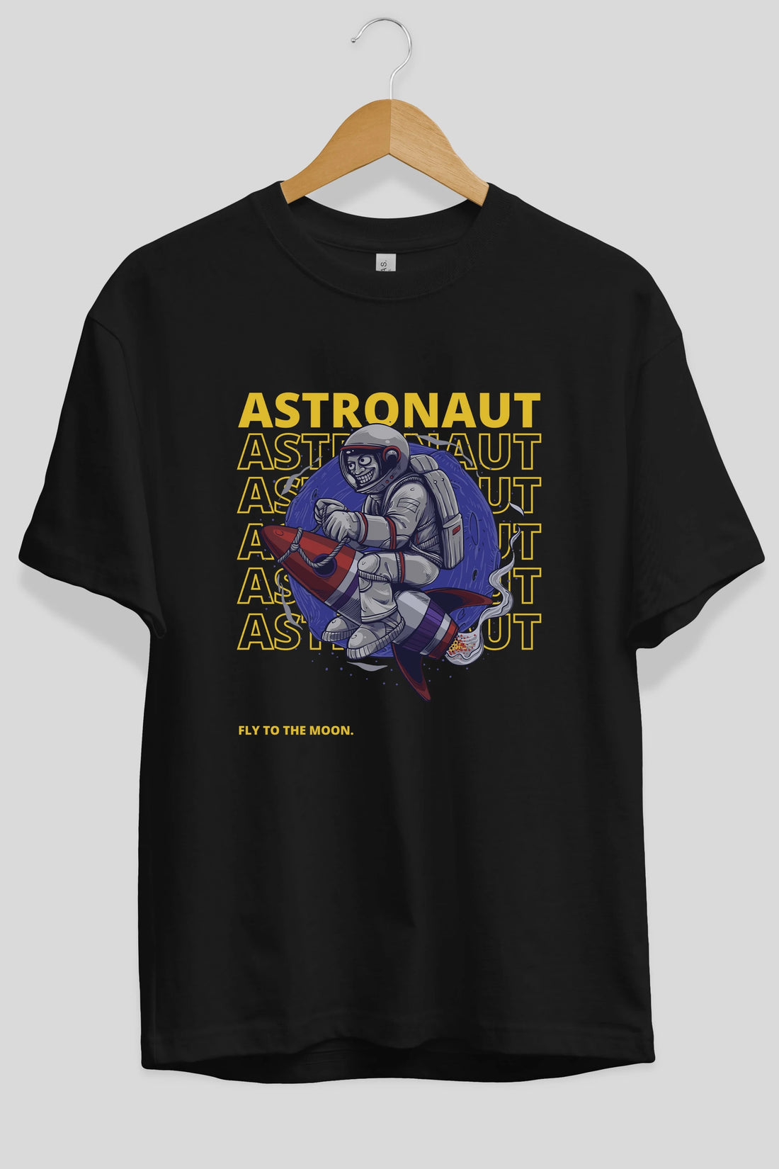 Astronaut Fly to the Moon Yazılı Ön Baskılı Oversize t-shirt Erkek Kadın Unisex