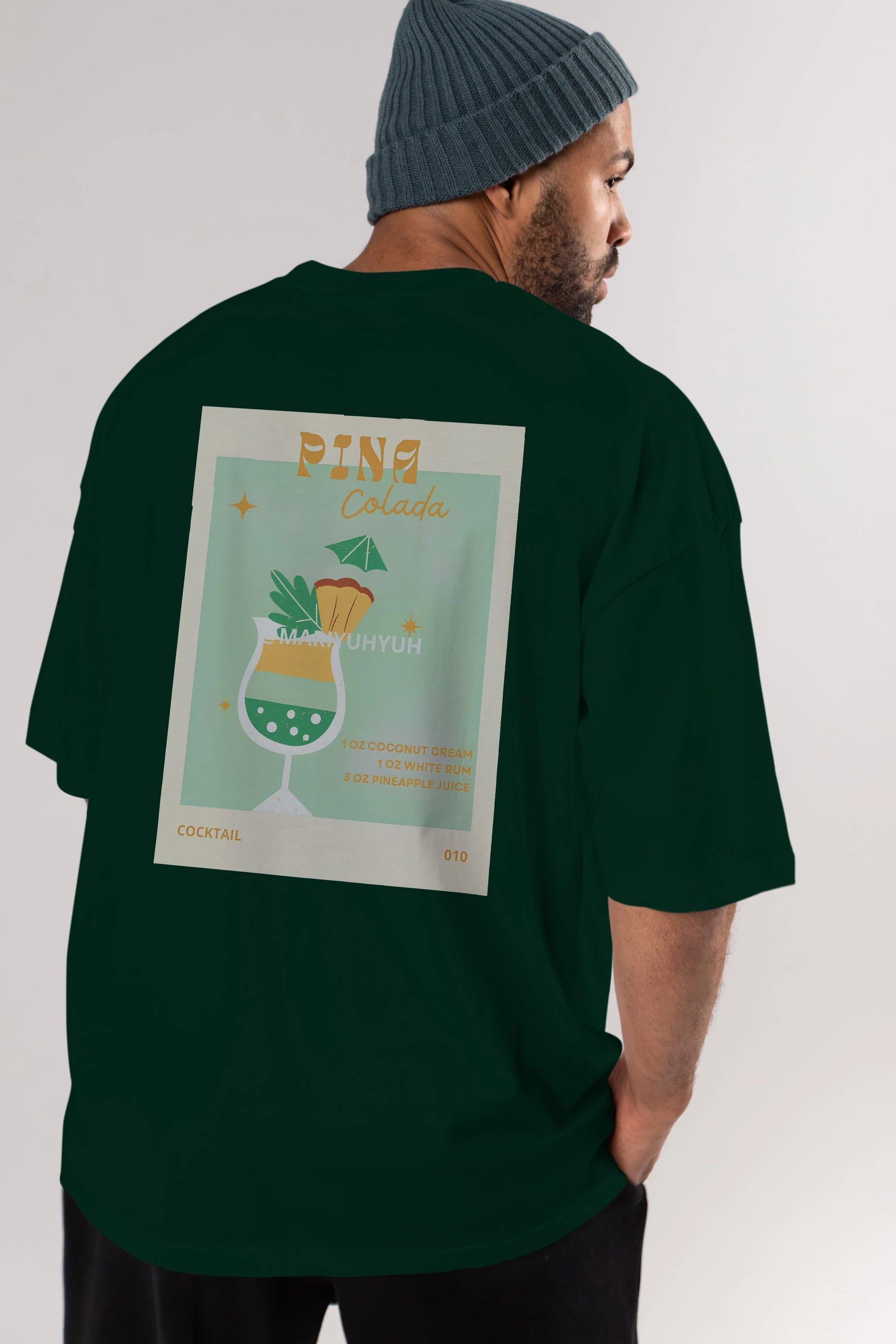 Pina Colada Arka Baskılı Oversize t-shirt Erkek Kadın Unisex %100 Pamuk Bisiklet Yaka tişort