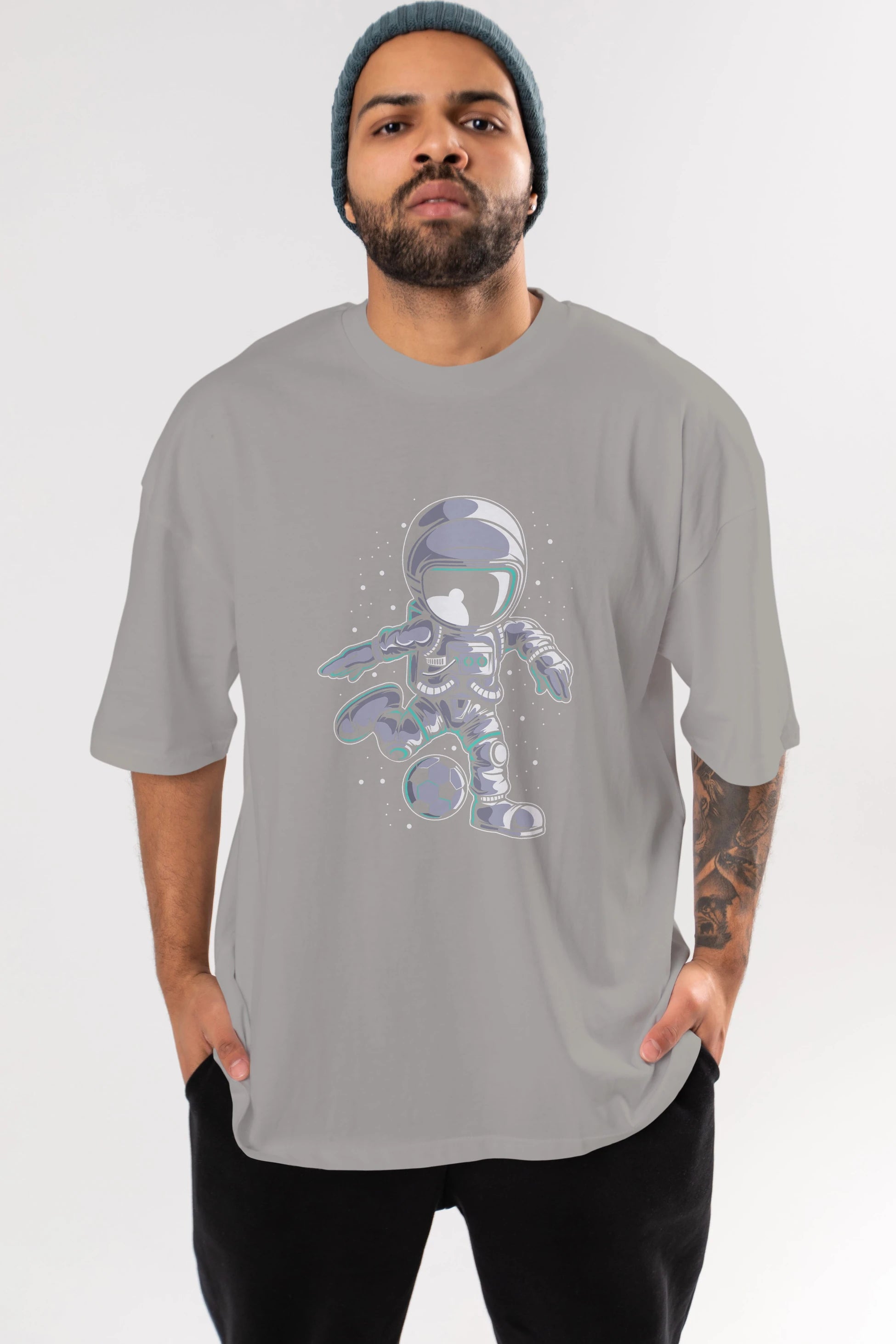 Astronaut Soccer (2) Ön Baskılı Oversize t-shirt Erkek Kadın Unisex