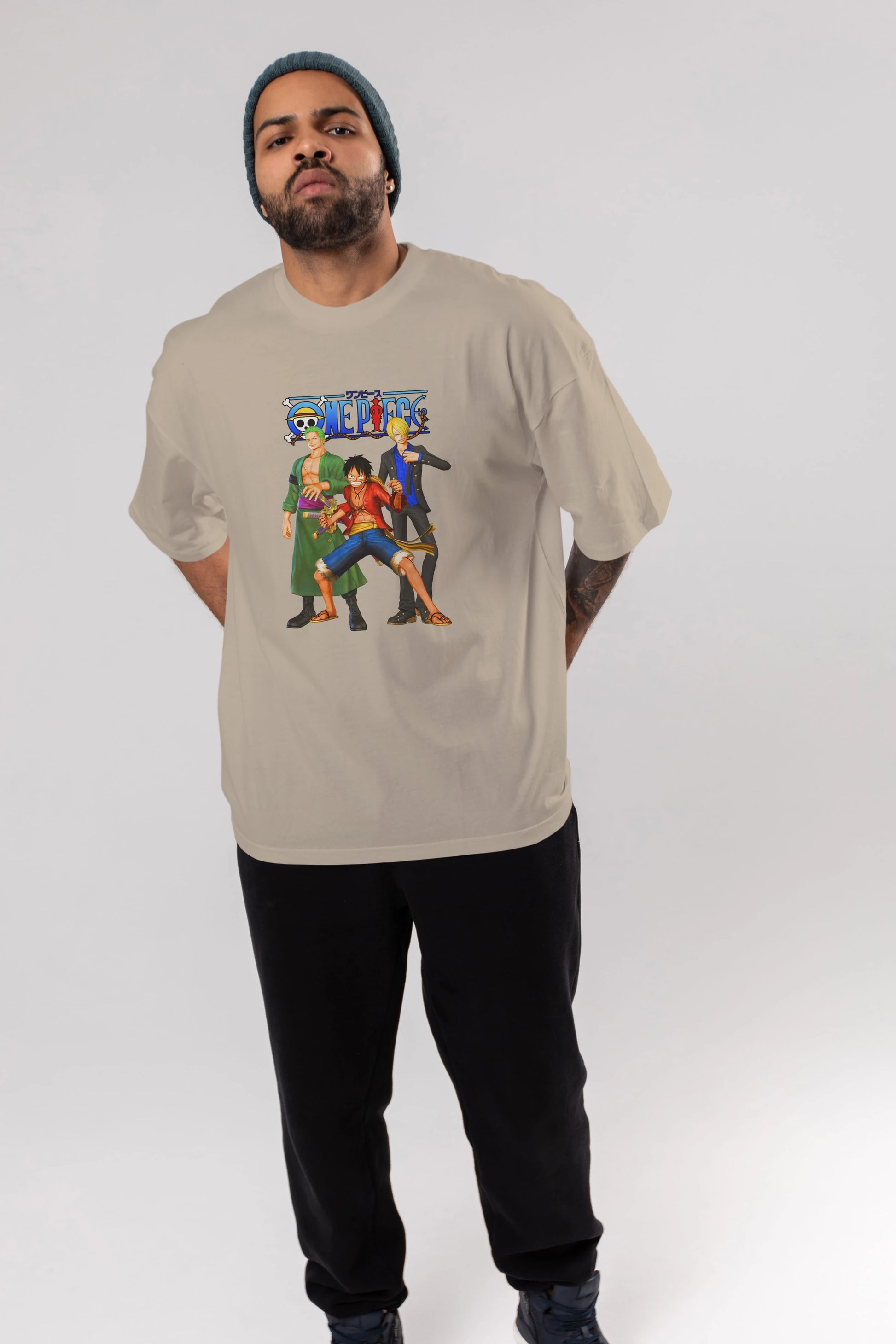 Luffy Sanji Zoro Anime Ön Baskılı Oversize t-shirt Erkek Kadın Unisex