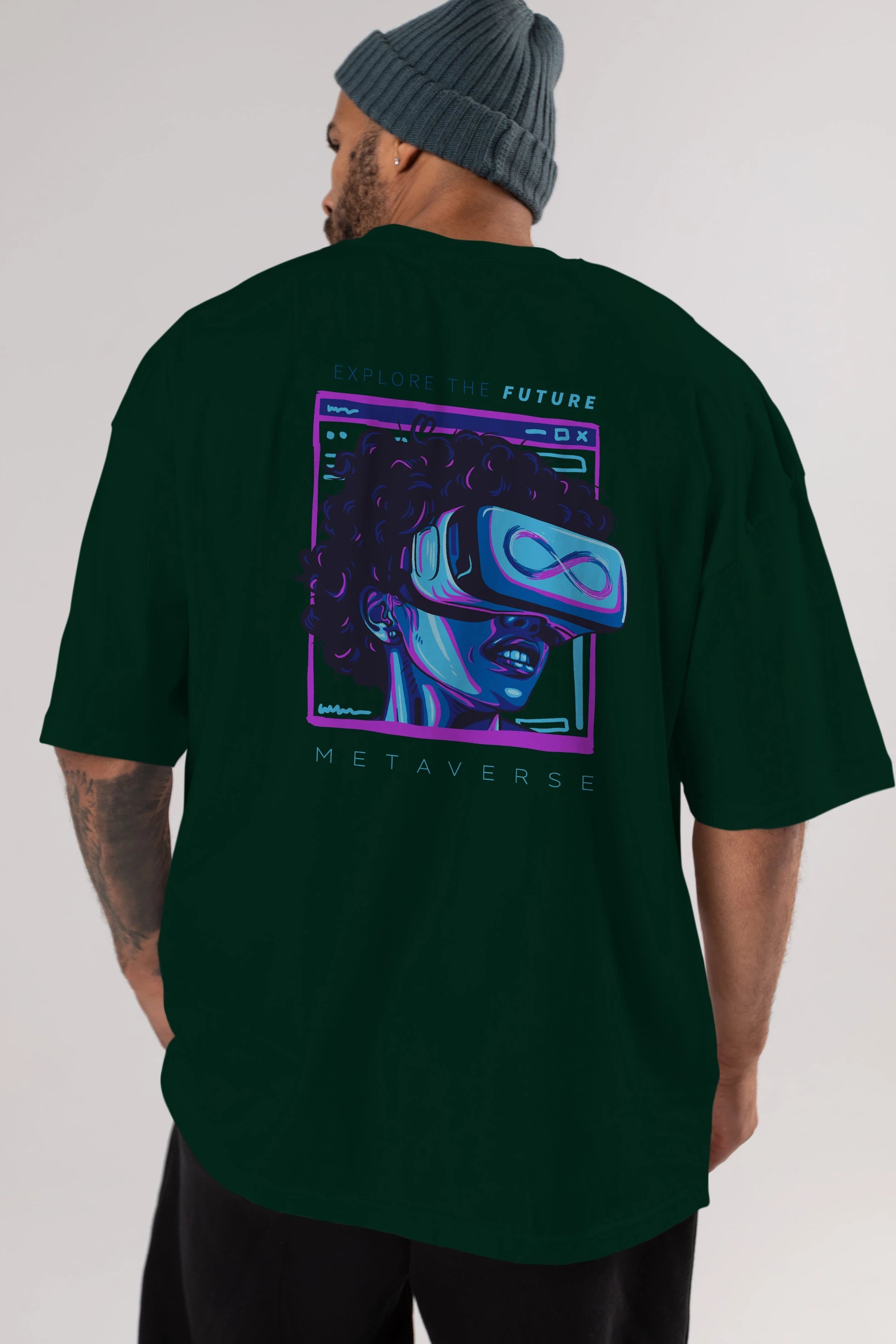 Metaverse Arka Baskılı Oversize t-shirt Erkek Kadın Unisex