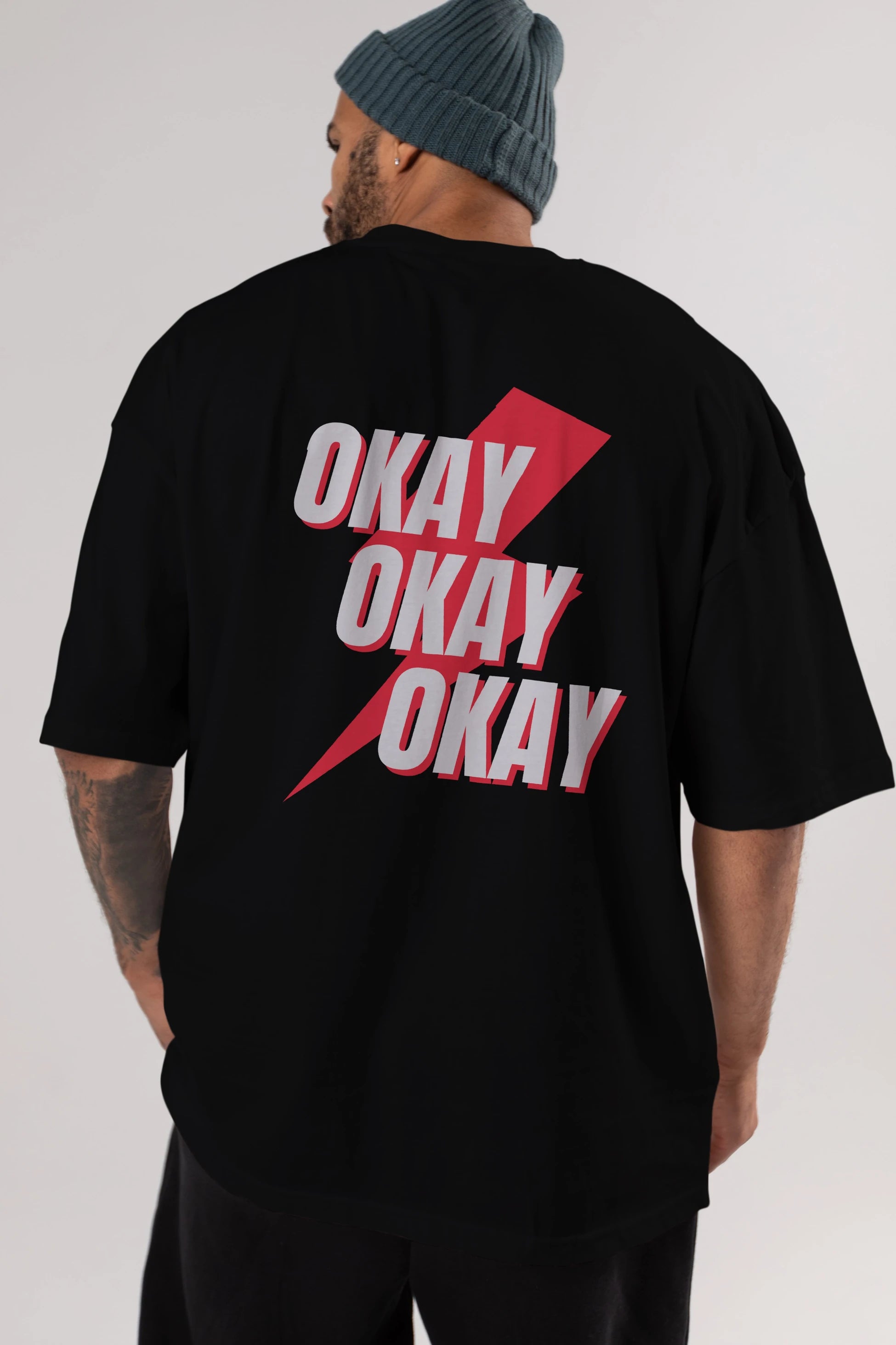 Okay Arka Baskılı Oversize t-shirt Erkek Kadın Unisex