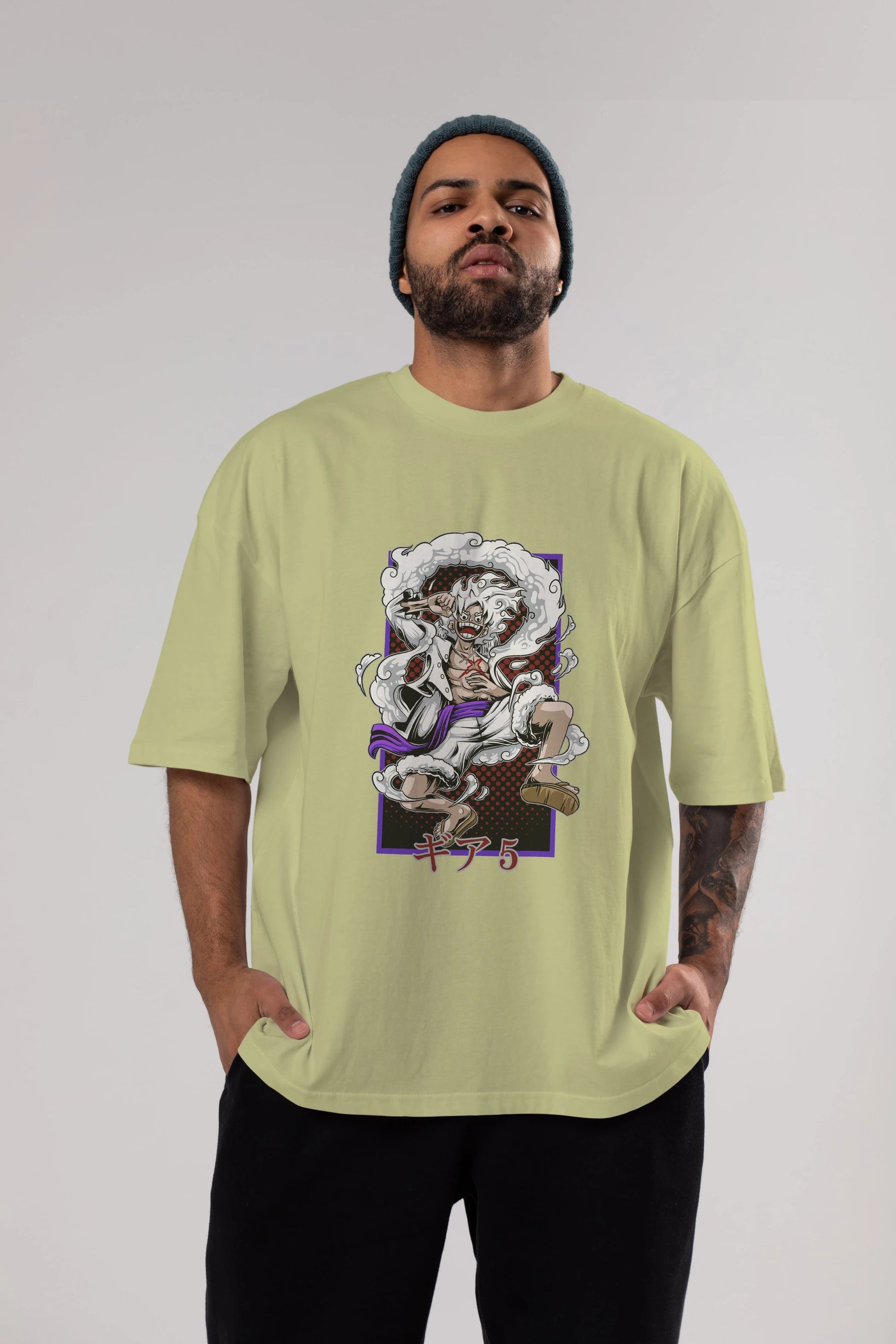 MONKEY D. LUFFY GEAR5 Anime Ön Baskılı Oversize t-shirt %100 pamuk Erkek Kadın Unisex