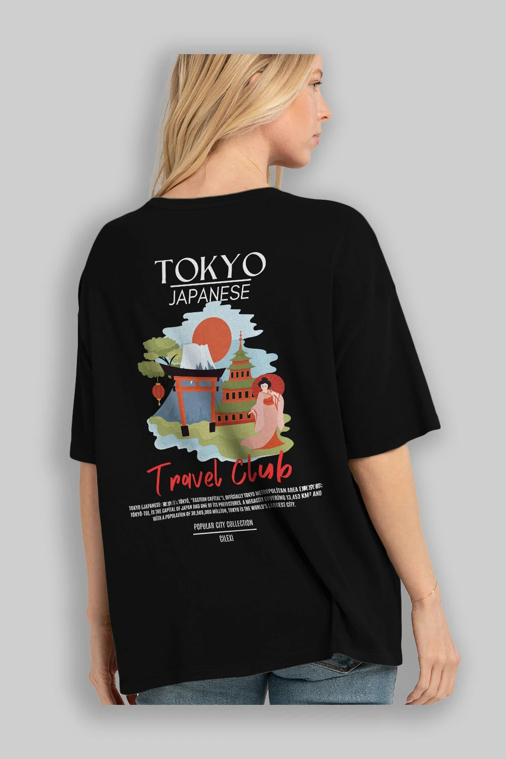 Tokyo Japanese Arka Baskılı Oversize t-shirt Erkek Kadın Pamuk Bisiklet Yaka tişort