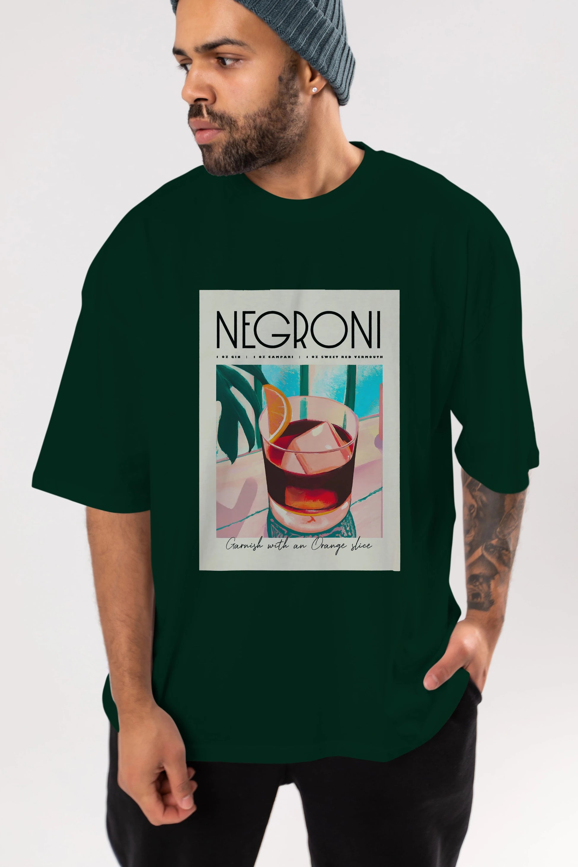 Negroni 4 Ön Baskılı Oversize t-shirt Erkek Kadın Unisex %100 Pamuk Bisiklet Yaka tişort