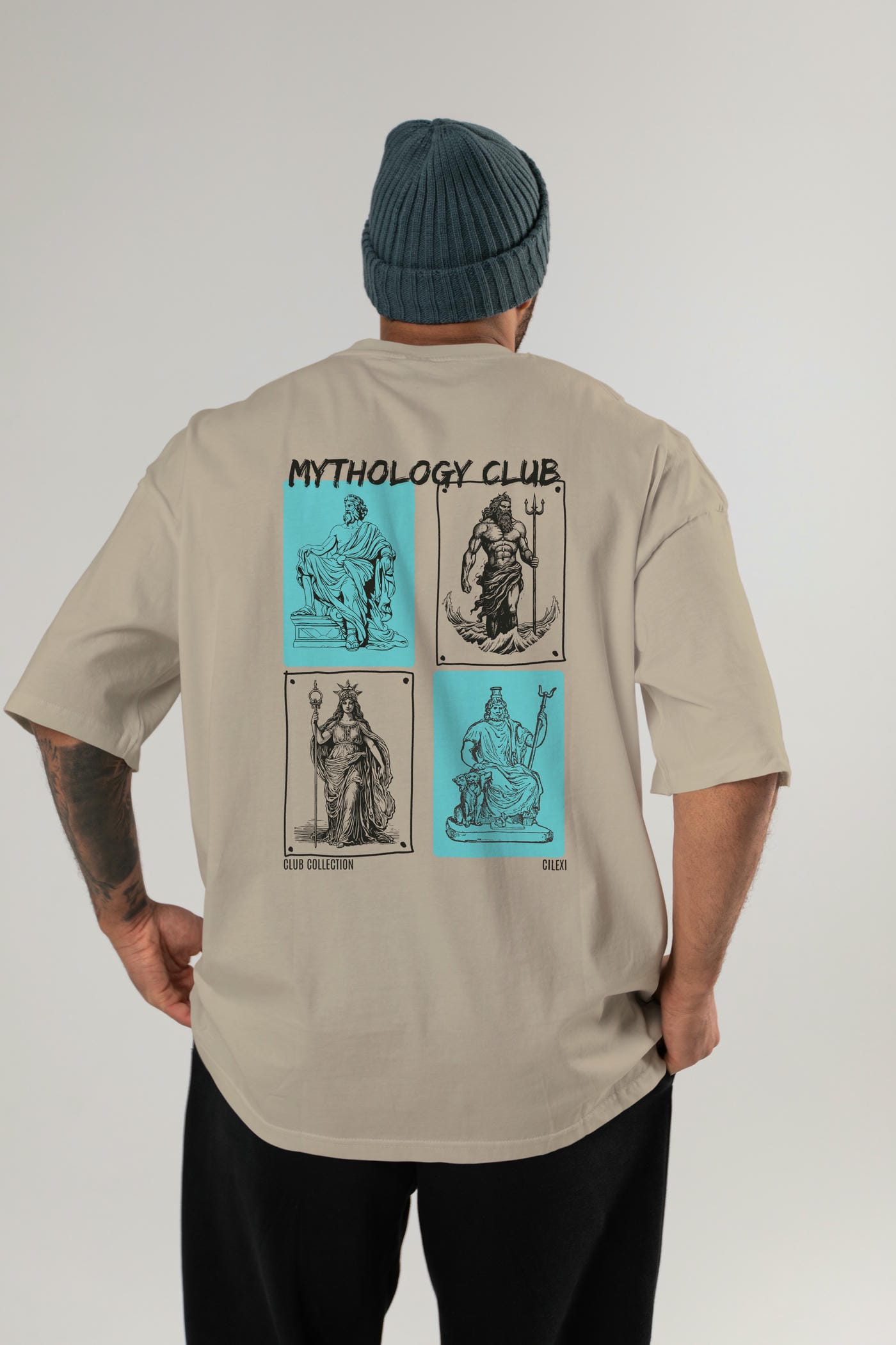 Mythology Club Arka Baskılı Oversize t-shirt Erkek Kadın %100 Pamuk Bisiklet Yaka tişort