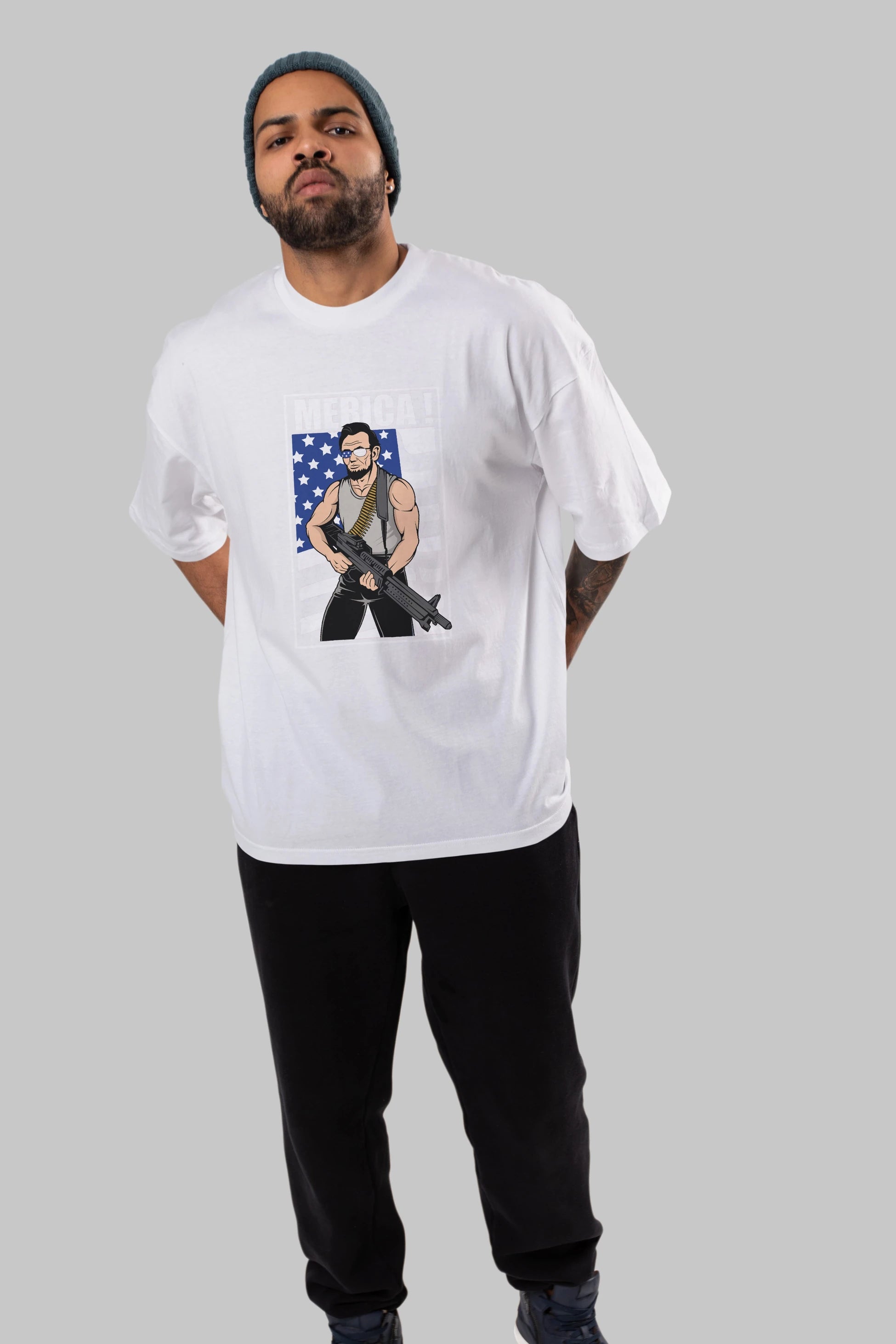 Lincoln Rambo Ön Baskılı Oversize t-shirt Erkek Kadın Unisex %100 Pamuk tişort
