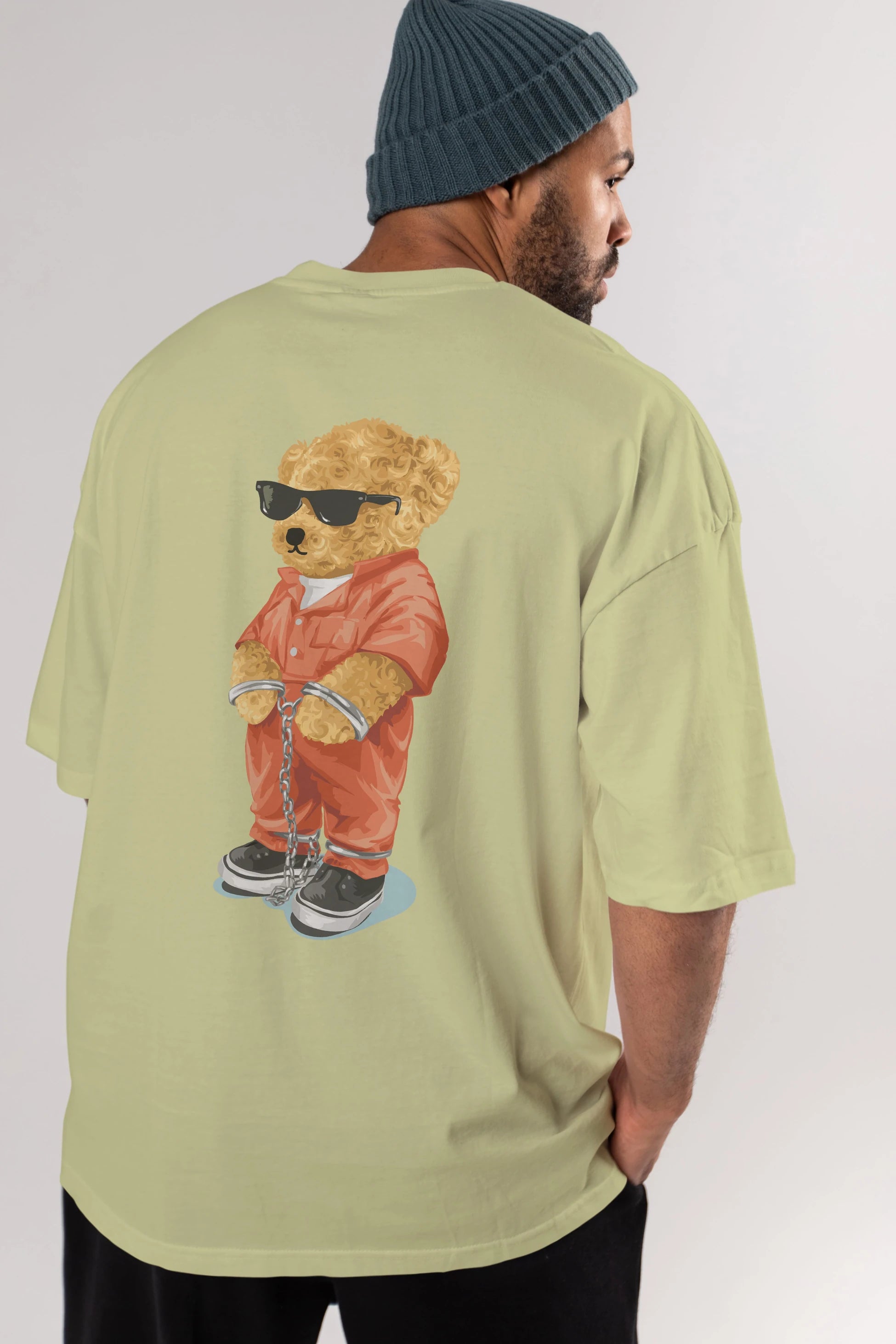 Teddy Bear Kodes Arka Baskılı Oversize t-shirt Erkek Kadın Unisex %100 Pamuk