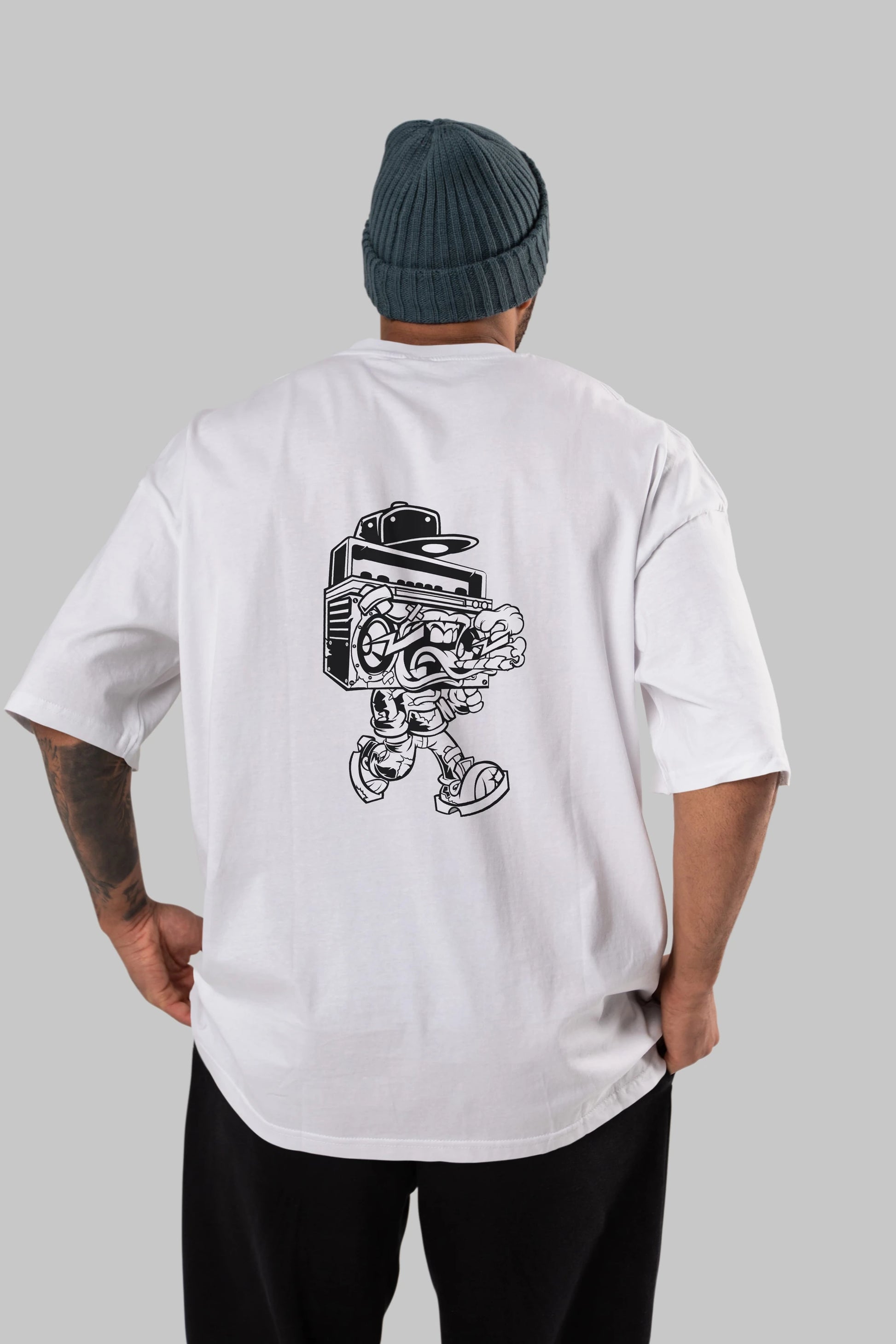 Boombox Arka Baskılı Oversize t-shirt Erkek Kadın Unisex %100 Pamuk tişort