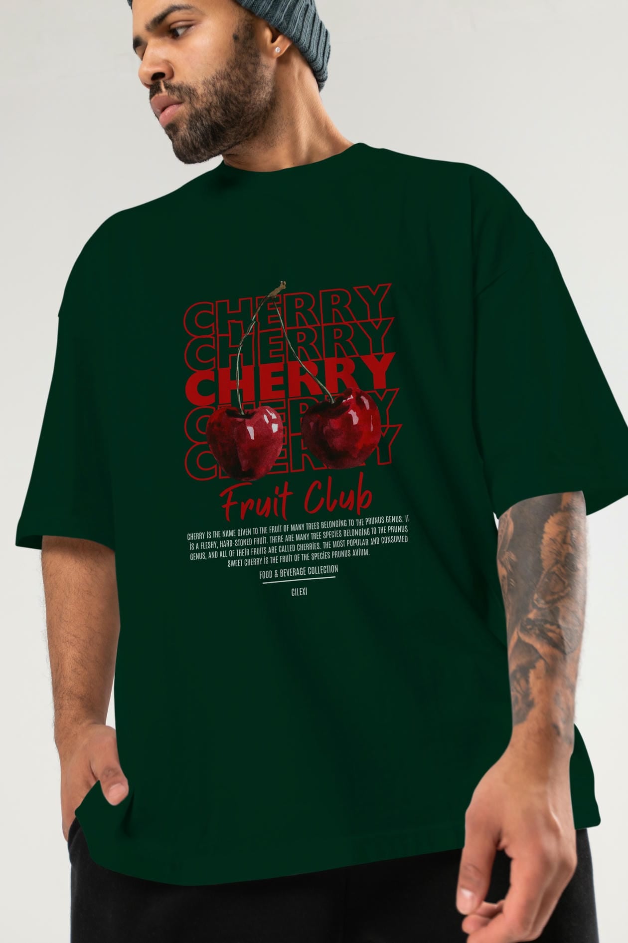Cherry Ön Baskılı Oversize t-shirt Erkek Kadın Pamuk Bisiklet Yaka tişort
