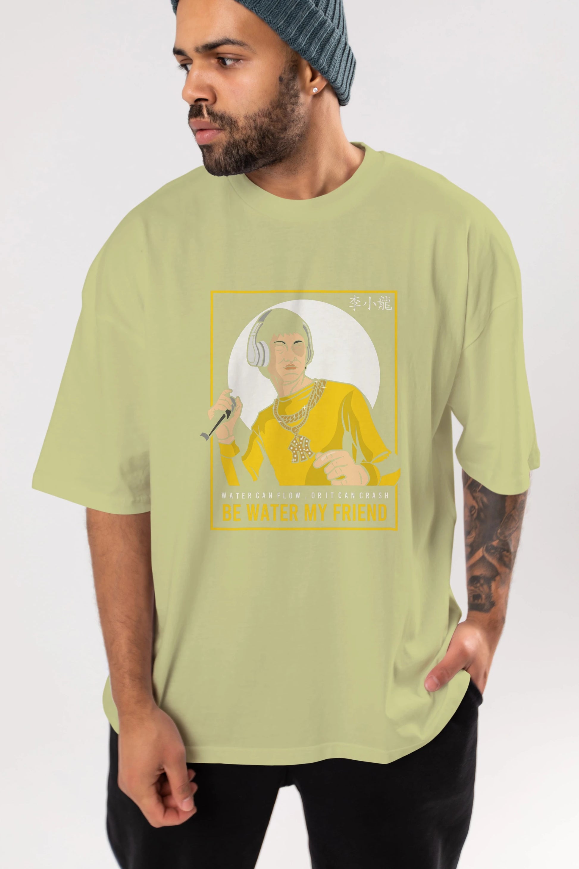 Bruce Lee Rapper Ön Baskılı Oversize t-shirt Erkek Kadın Unisex %100 Pamuk tişort