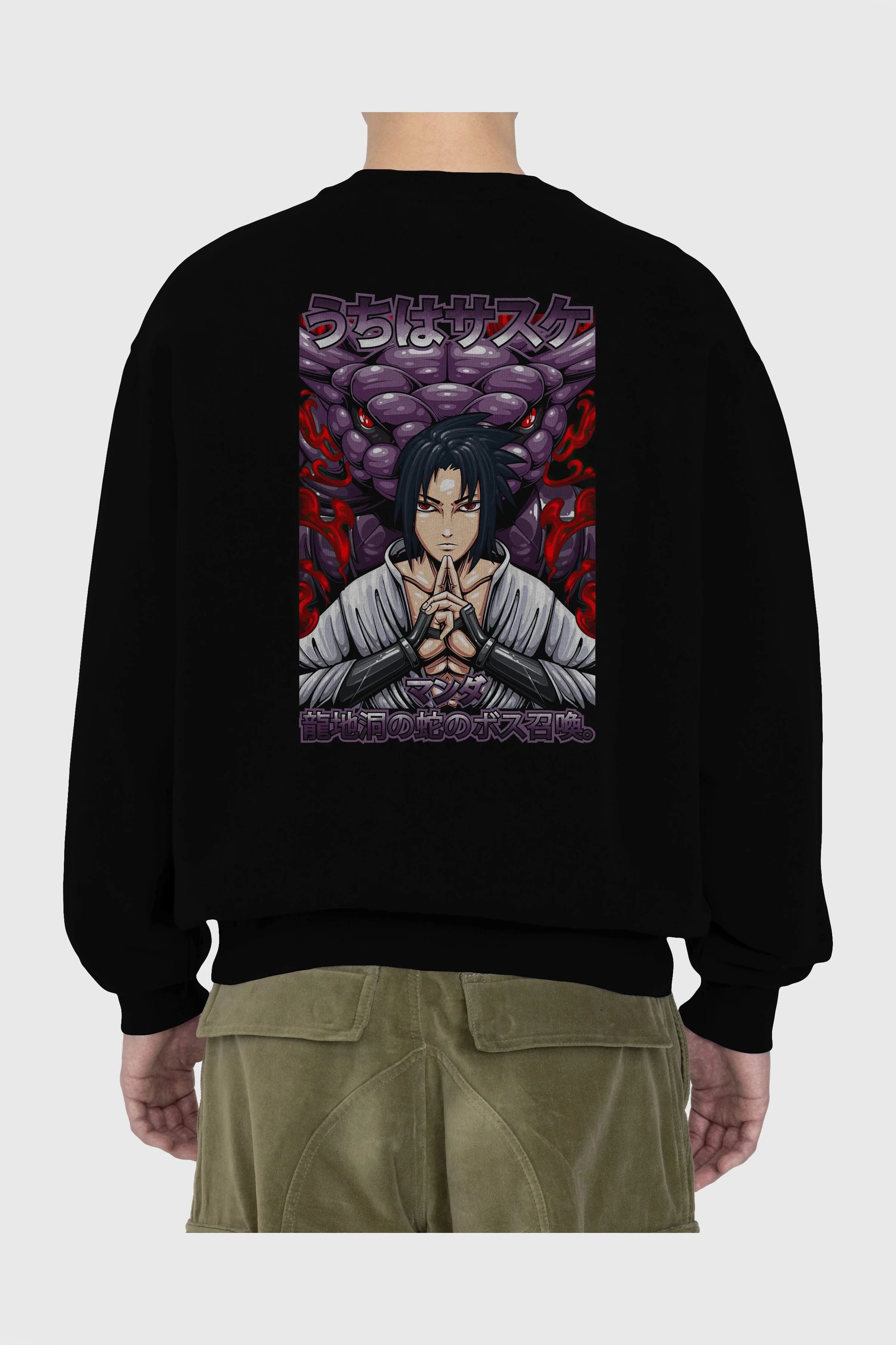 NARUTO SASUKE UCHIHA Anime Arka Baskılı Oversize Sweatshirt Erkek Kadın Unisex
