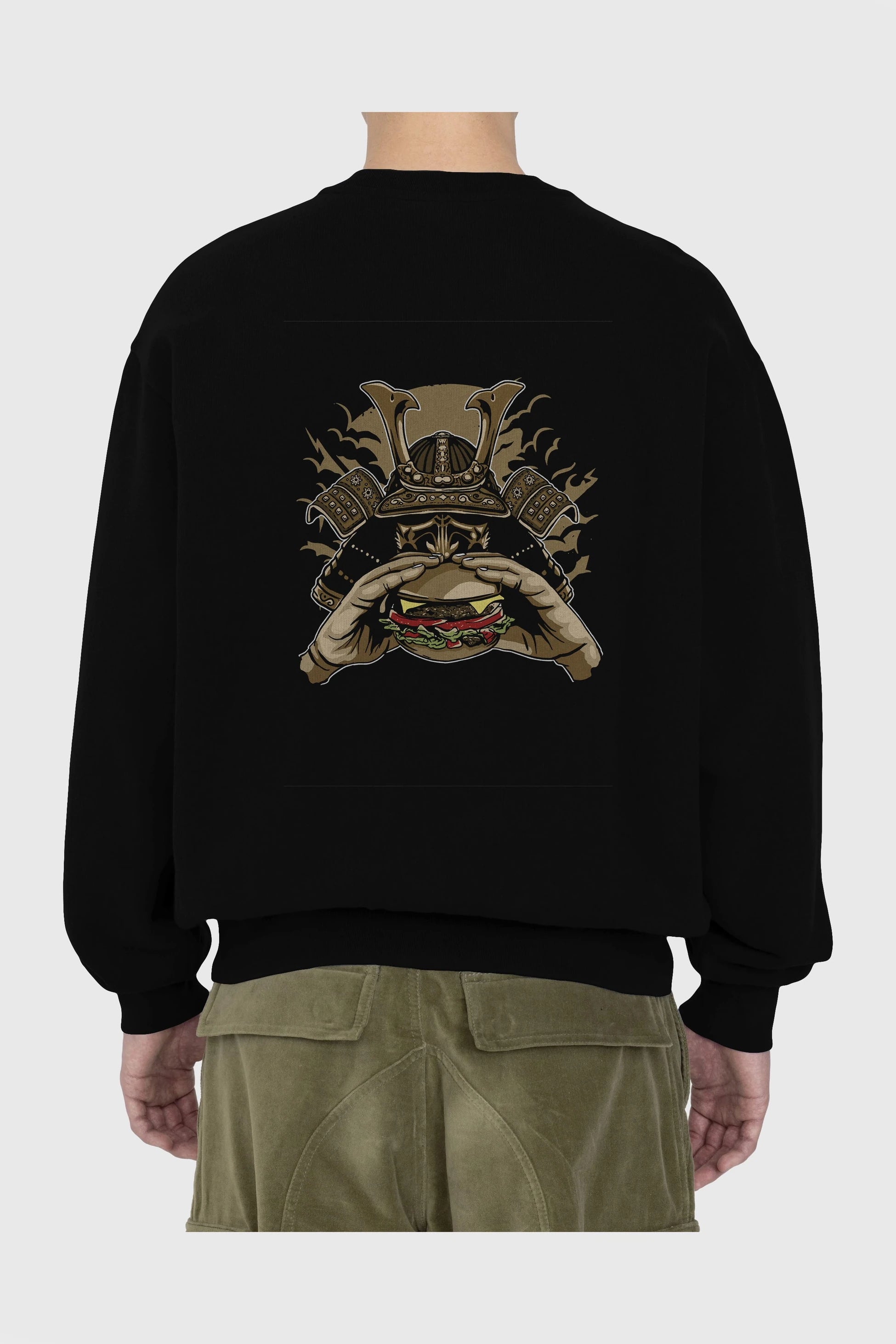 Samurai Burger Arka Baskılı Oversize Sweatshirt Erkek Kadın Unisex