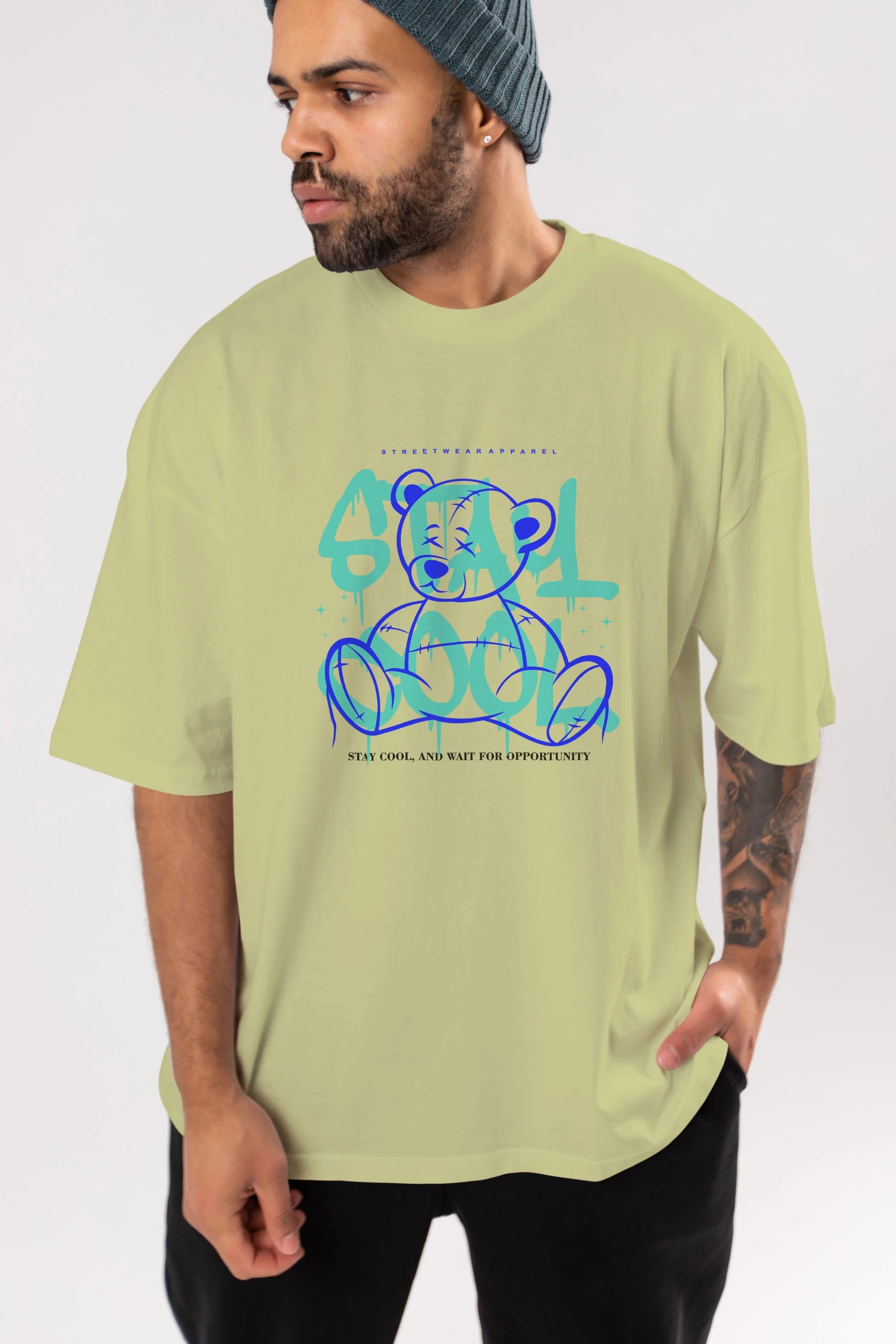 Teddy Bear Stay Cool 2 Ön Baskılı Oversize t-shirt Erkek Kadın Unisex