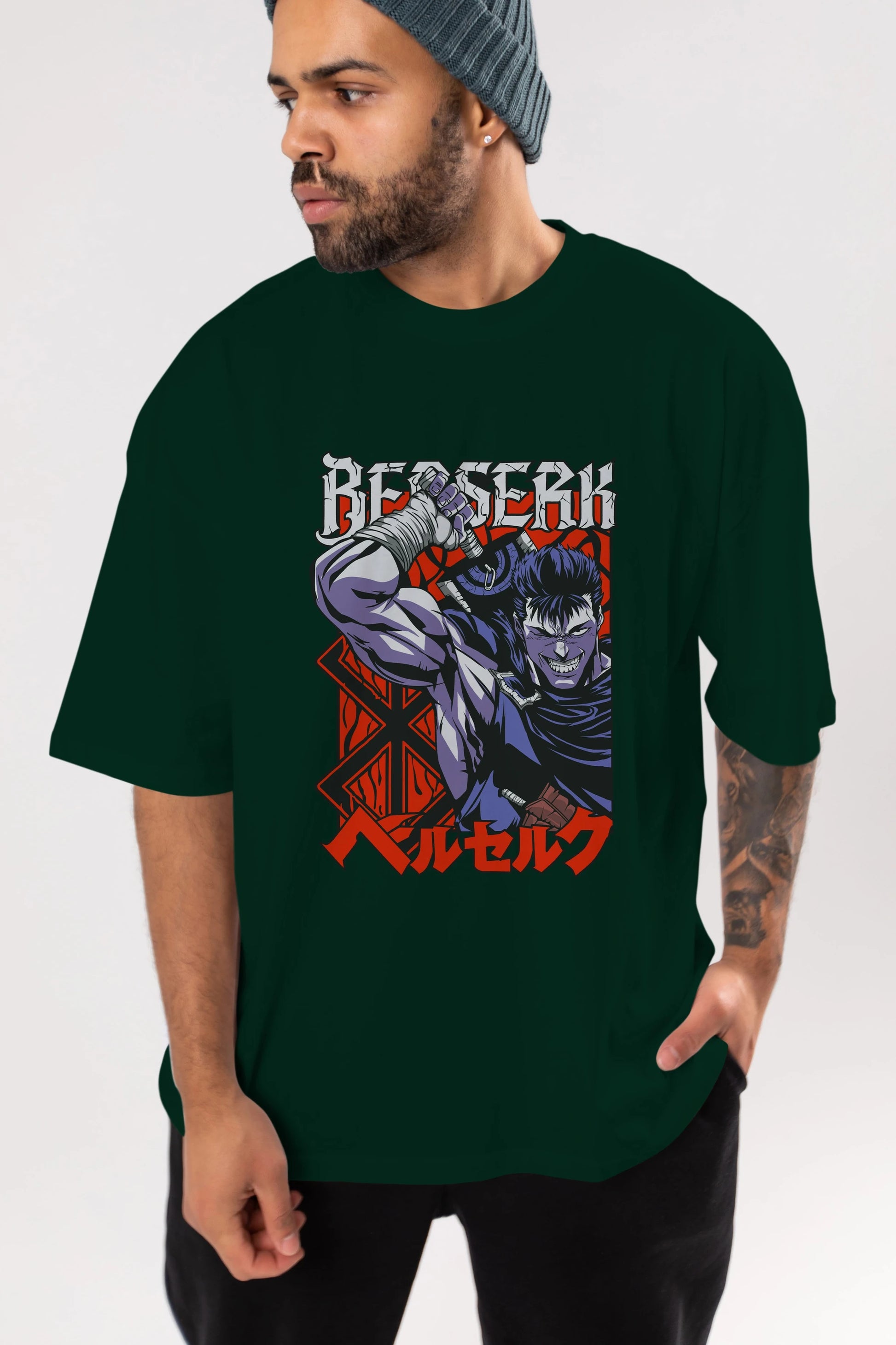 GUTS berserk Anime Ön Baskılı Oversize t-shirt %100 pamuk Erkek Kadın Unisex