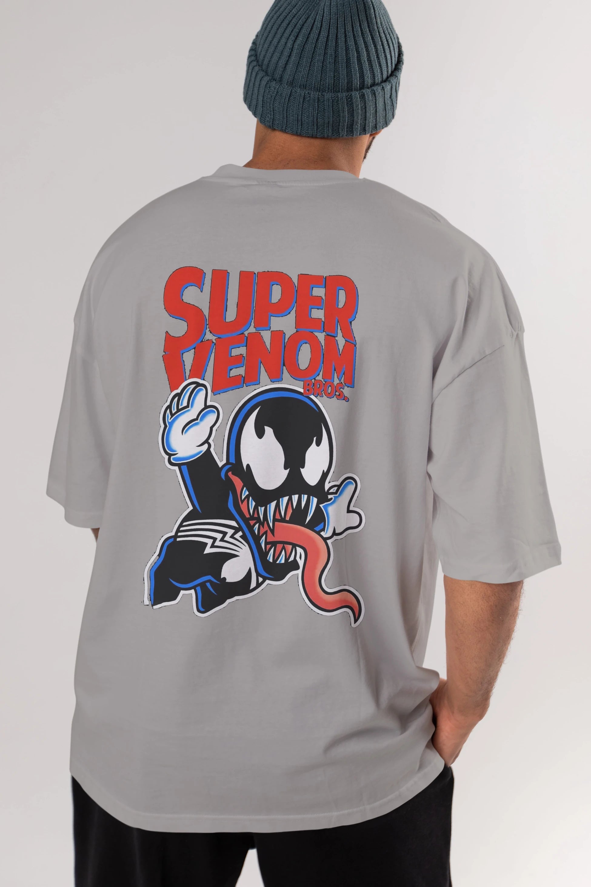 Super Venom Arka Baskılı Oversize t-shirt Erkek Kadın Unisex %100 Pamuk Bisiklet Yaka tişort