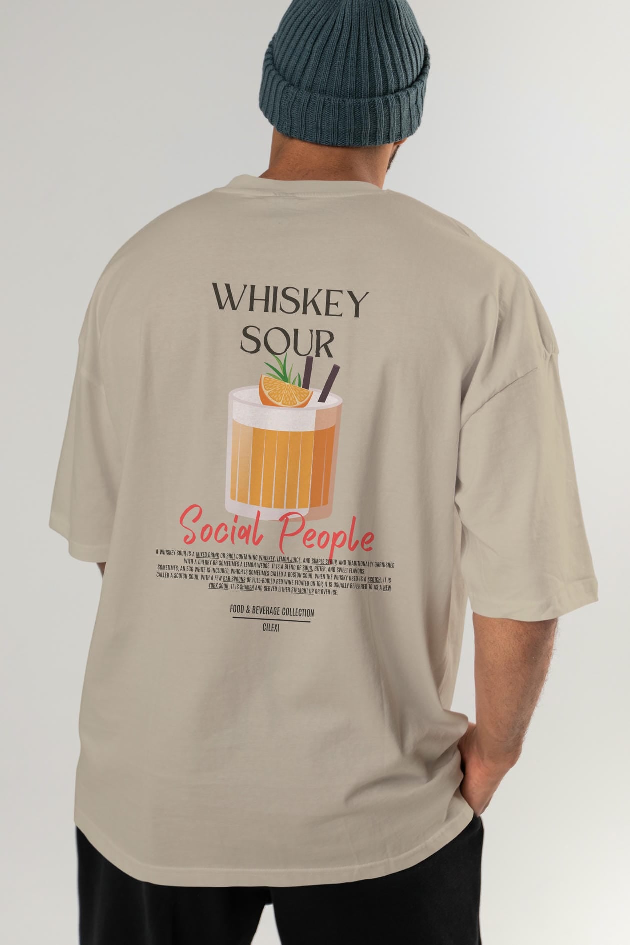 Whıskey Sour Kokteyl Serisi Baskılı Oversize t-shirt Erkek Kadın Unisex %100 Pamuk Bisiklet Yaka tişort