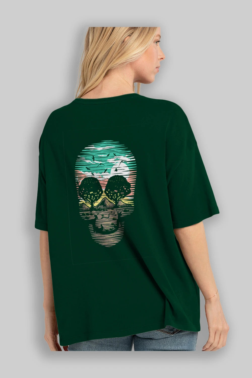 Skull Nature Arka Baskılı Oversize t-shirt %100 pamuk Erkek Kadın Unisex