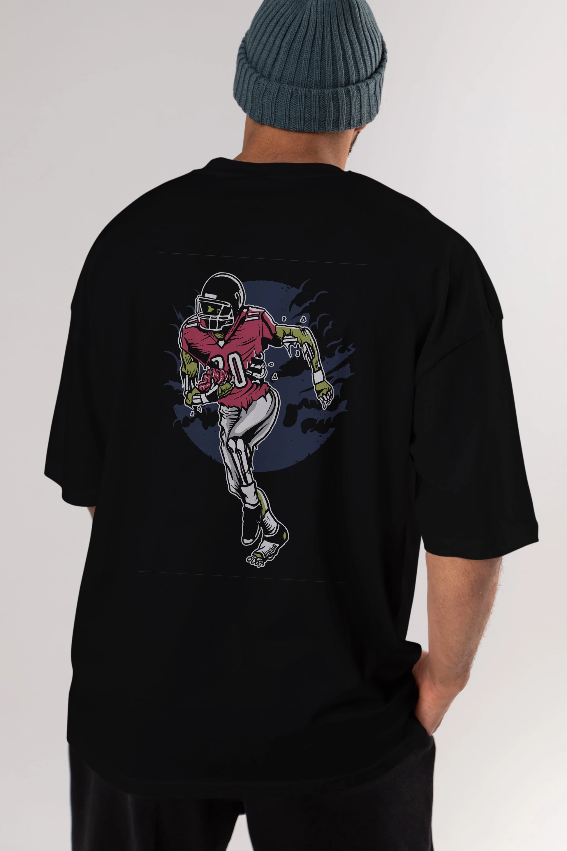 Zombie Football Arka Baskılı Oversize t-shirt Erkek Kadın Unisex %100 Pamuk