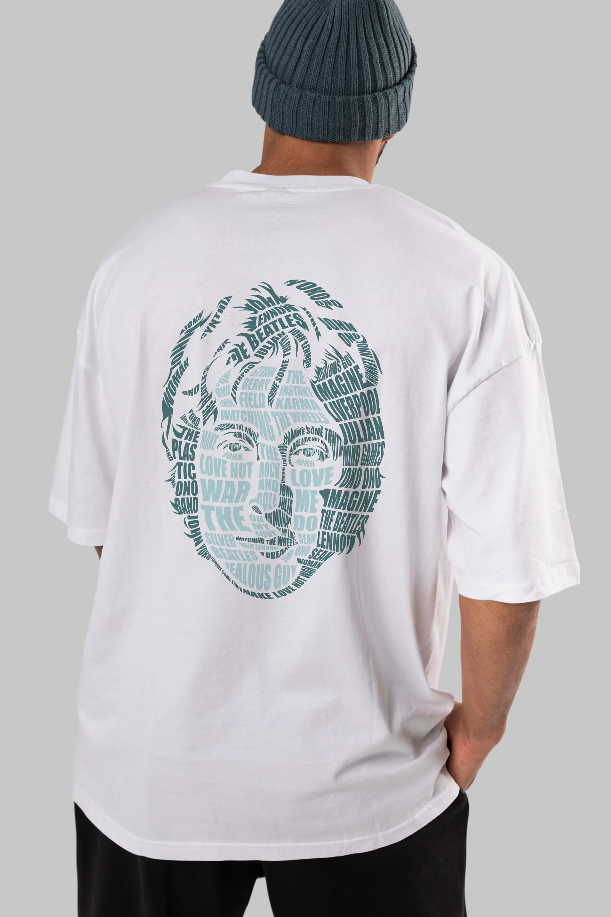 John Lennon Calligram Arka Baskılı Oversize t-shirt %100 pamuk Erkek Kadın Unisex