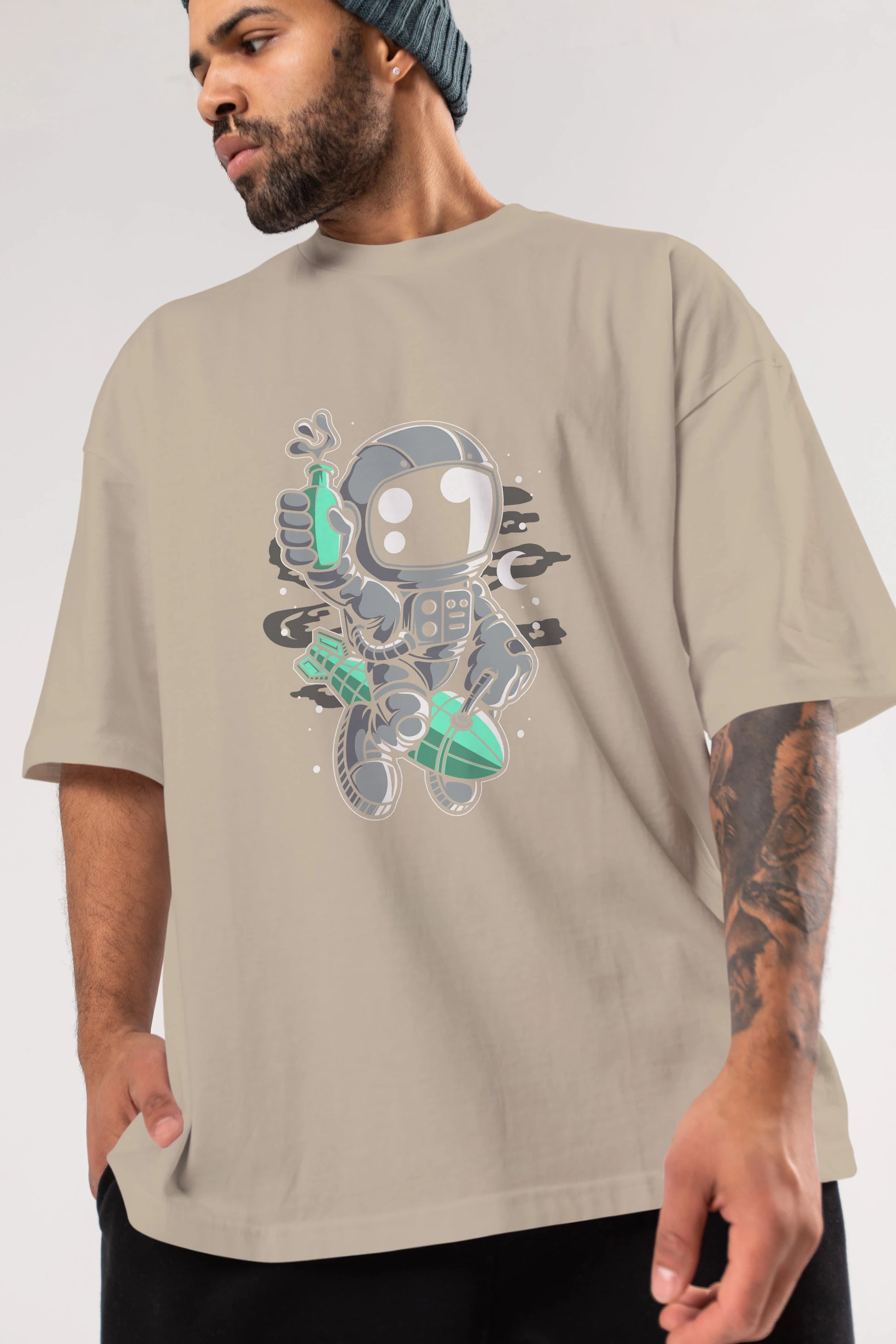 Astronaut Rocket Ön Baskılı Oversize t-shirt Erkek Kadın Unisex