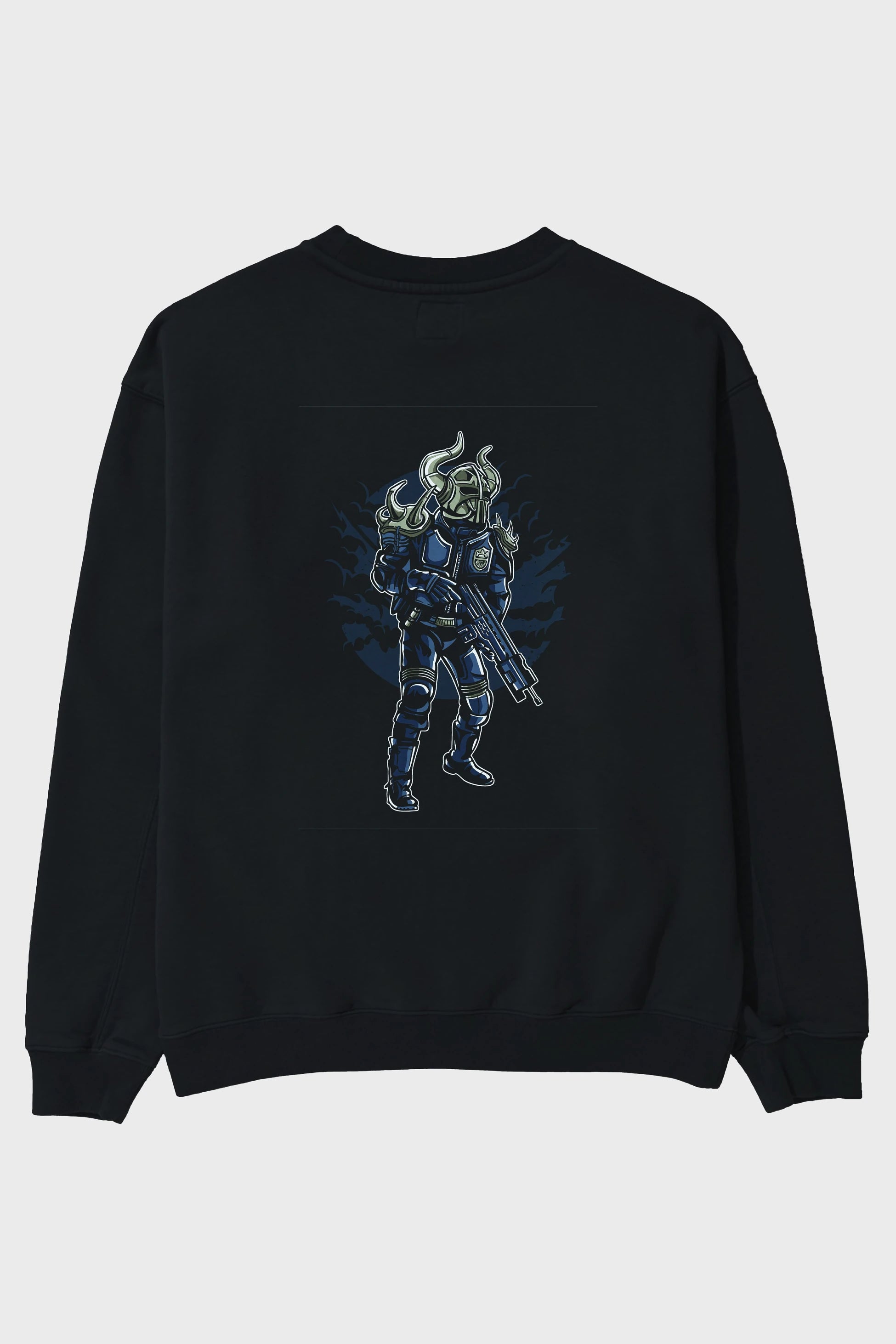 Viking Soldier Arka Baskılı Oversize Sweatshirt Erkek Kadın Unisex